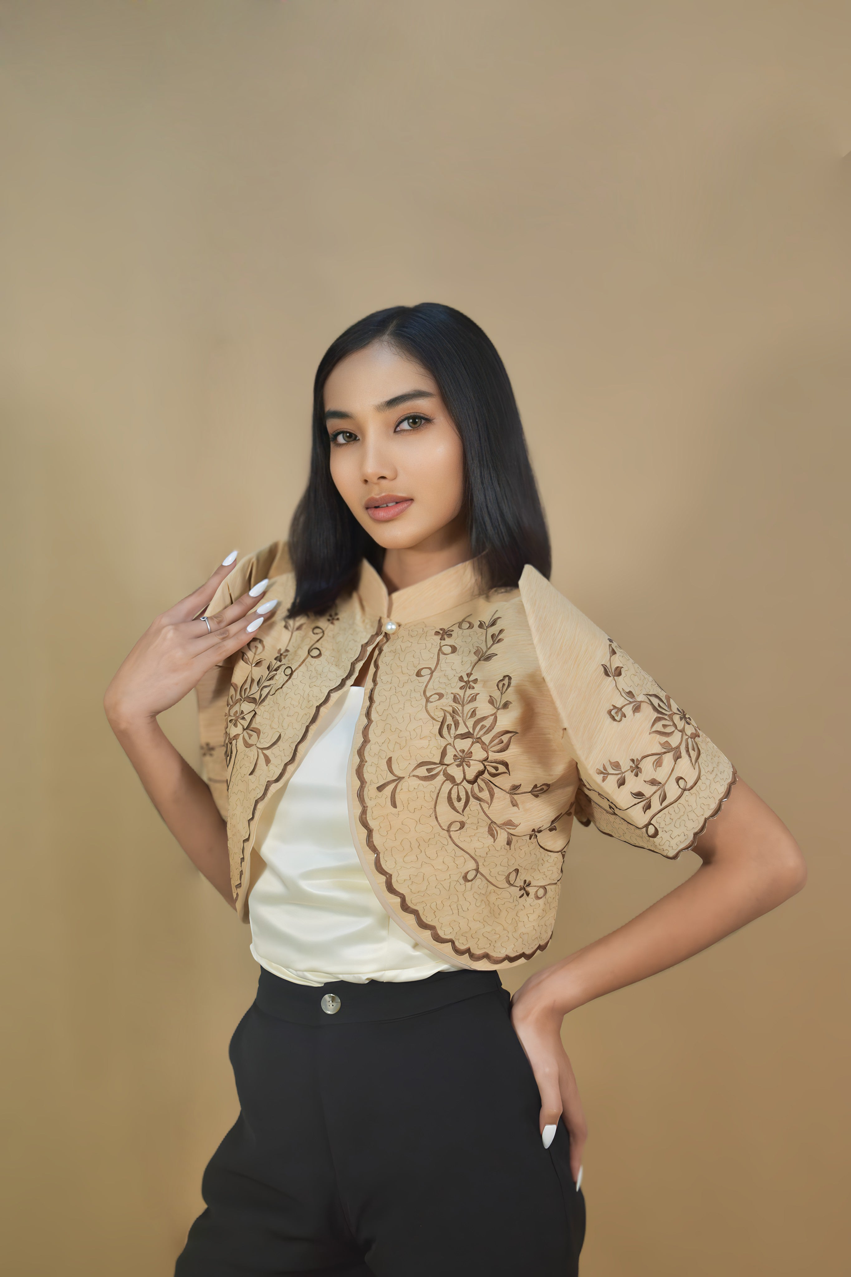 Jusilyn Dark Brown Filipiniana Bolero for Casual Wear
