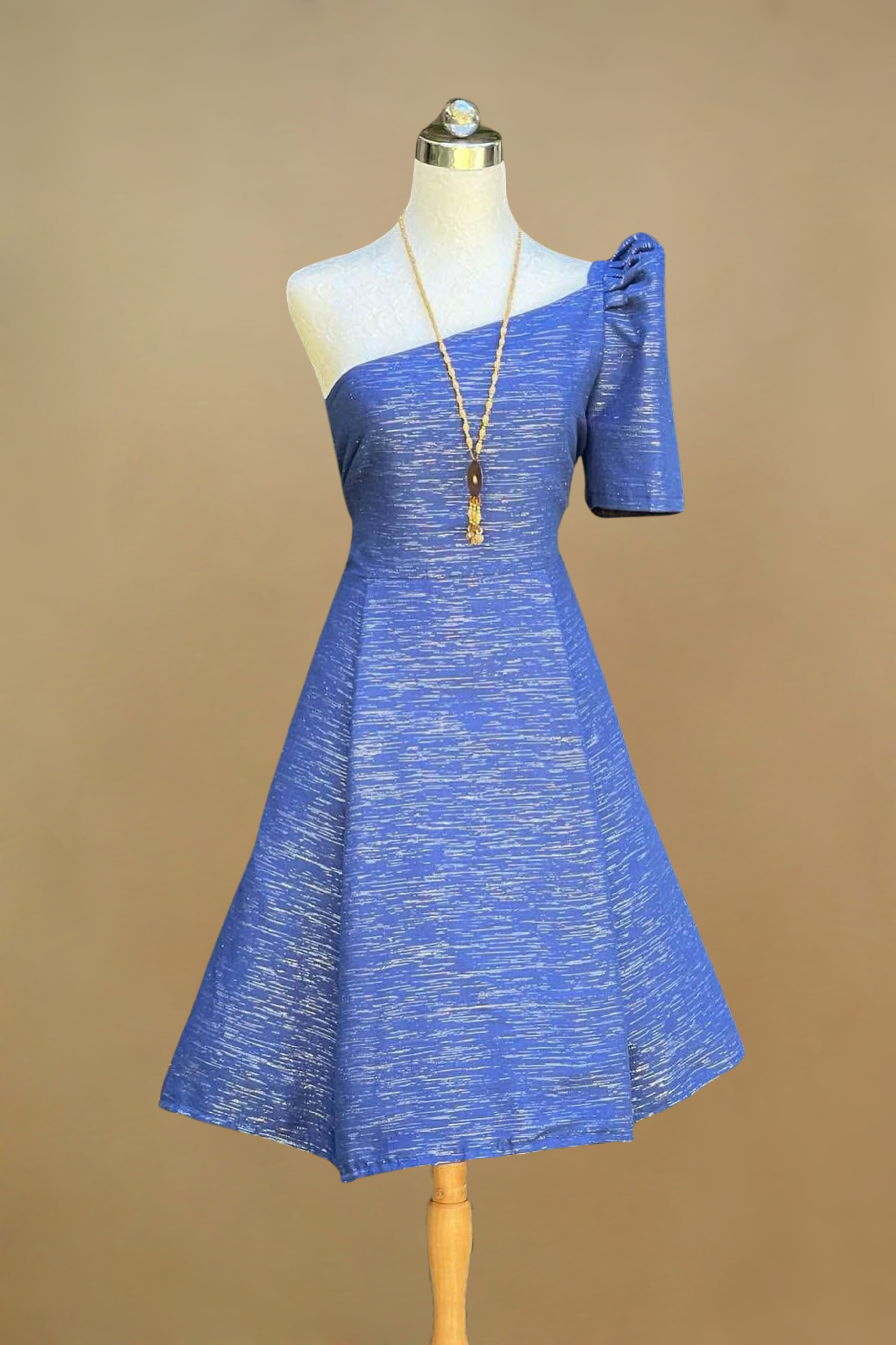 One Shoulder Blue Filipiniana Dress