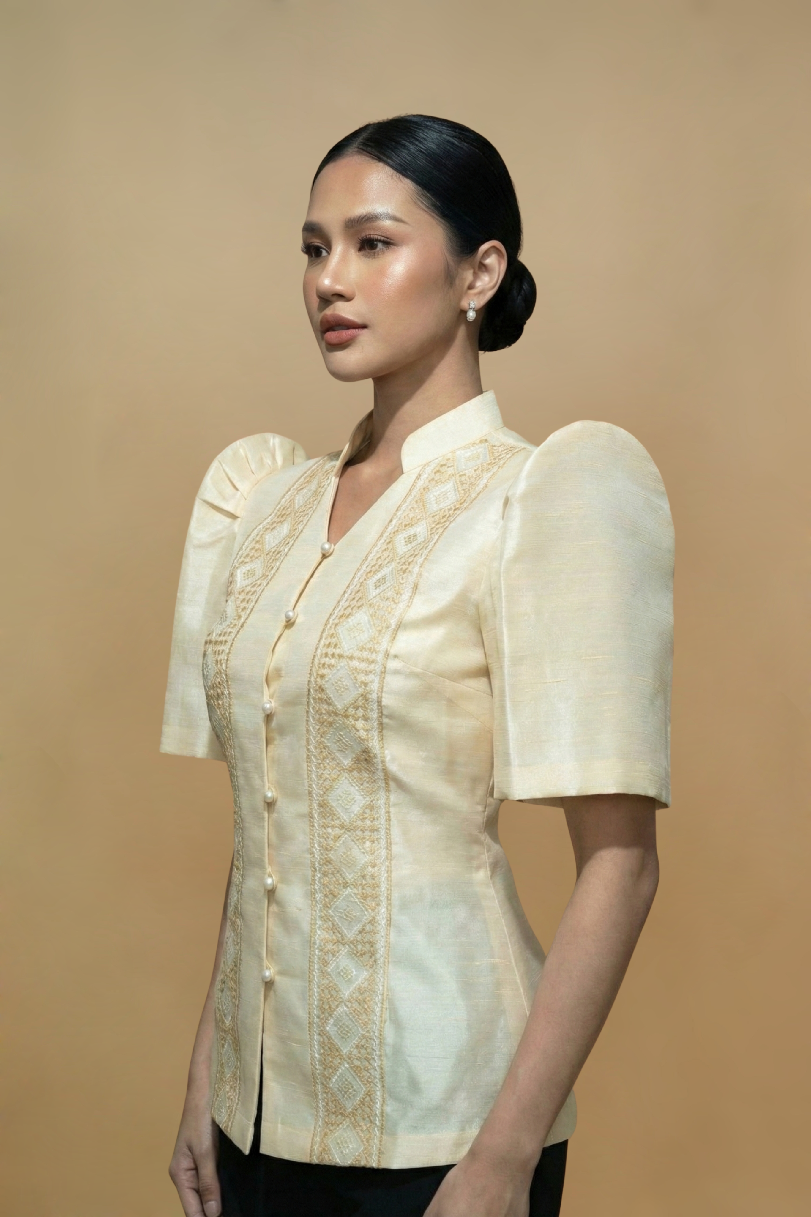 Classic Filipiniana Blouse with Gold Details