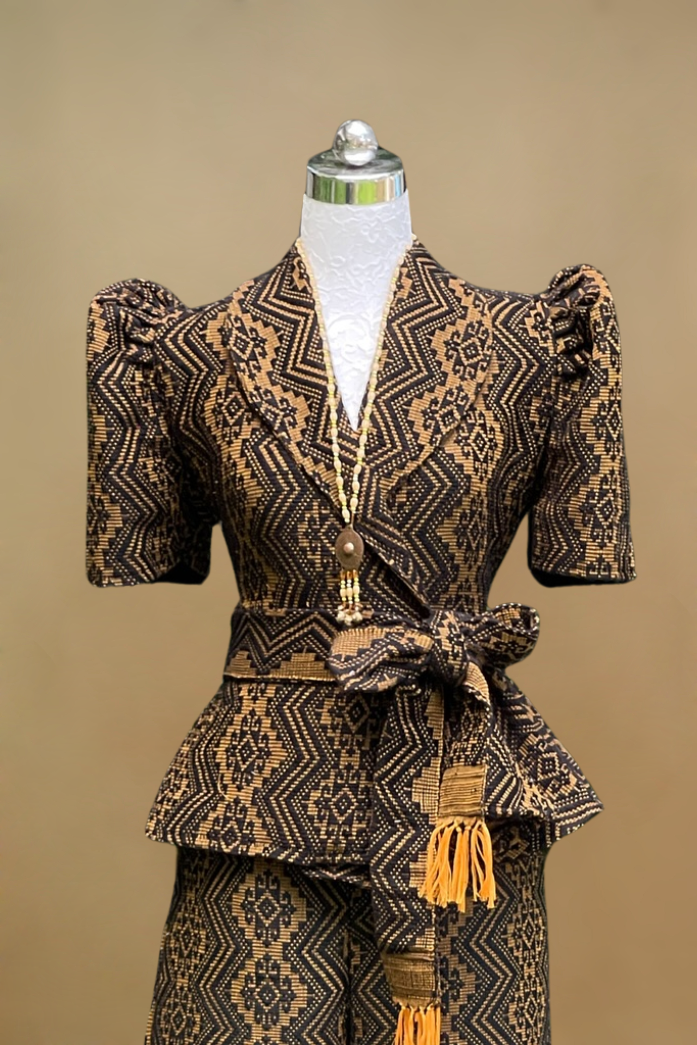 Black and Yellow Pinilian Weave Filipiniana Set