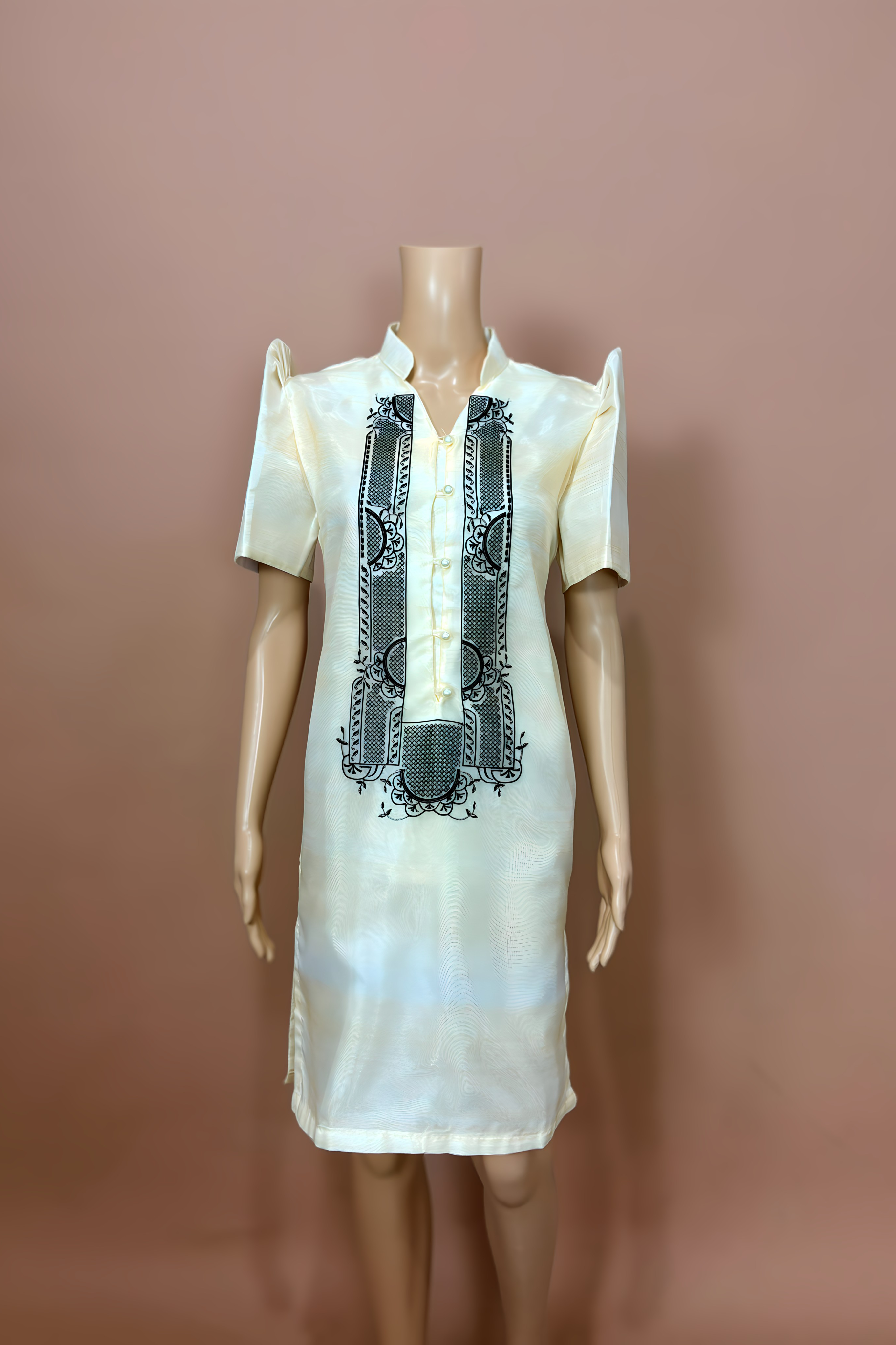 Filipiniana Barong Dress with Black Embroidery