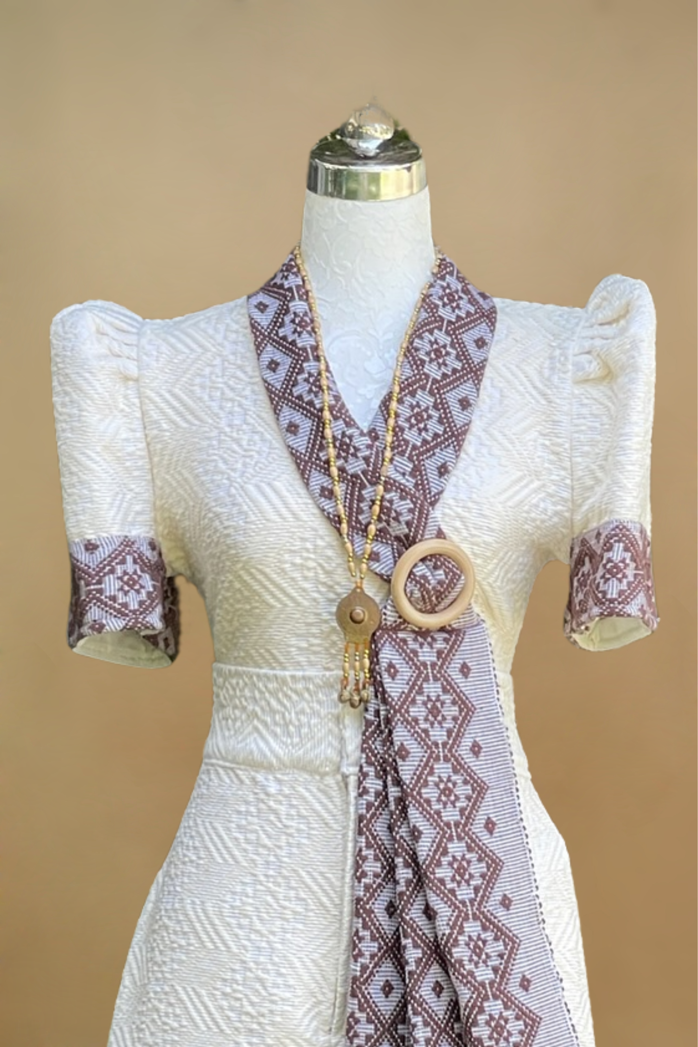 White Handwoven Pinilian Filipiniana Set