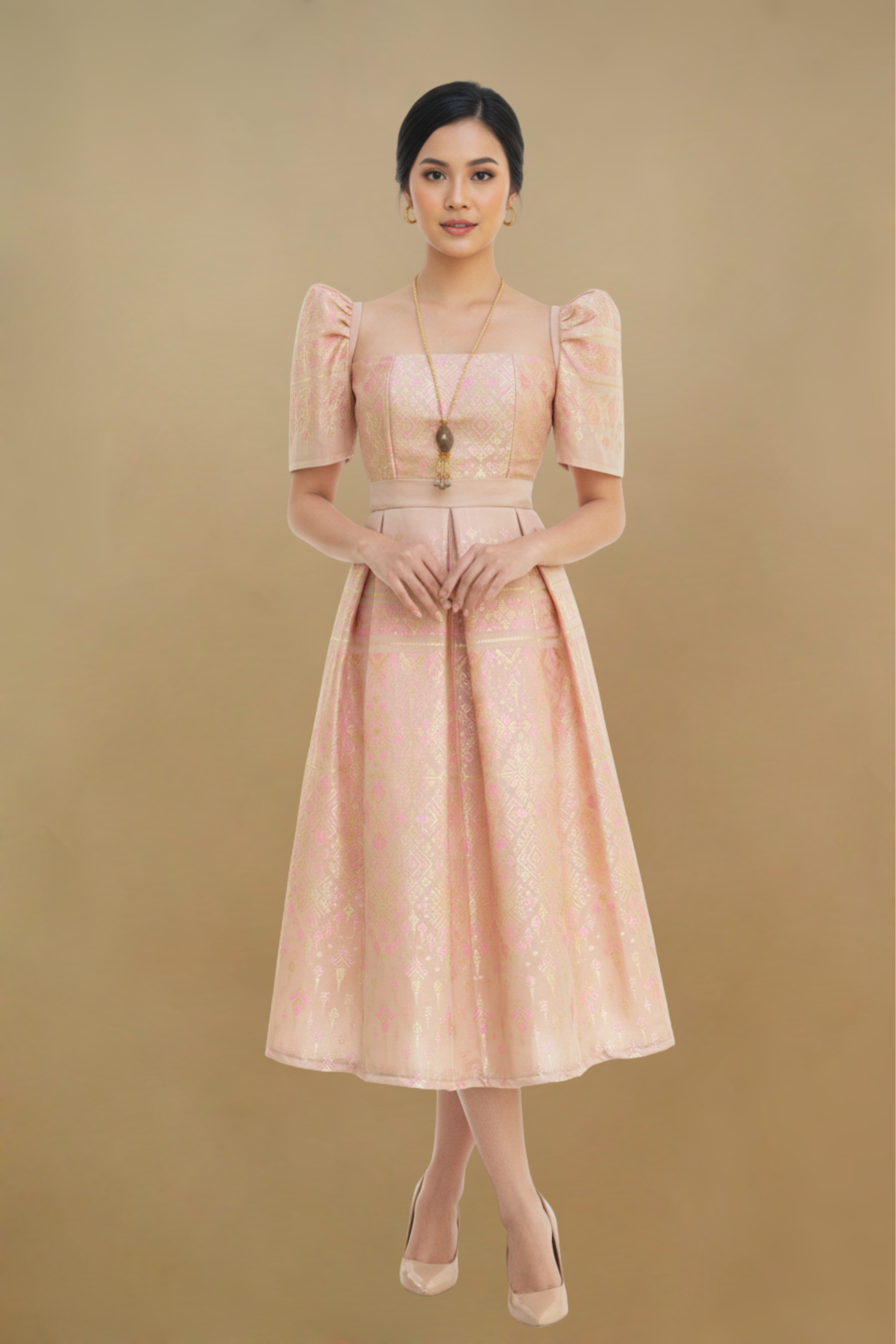 ELLE SILK BROCADE FILIPINIANA DRESS