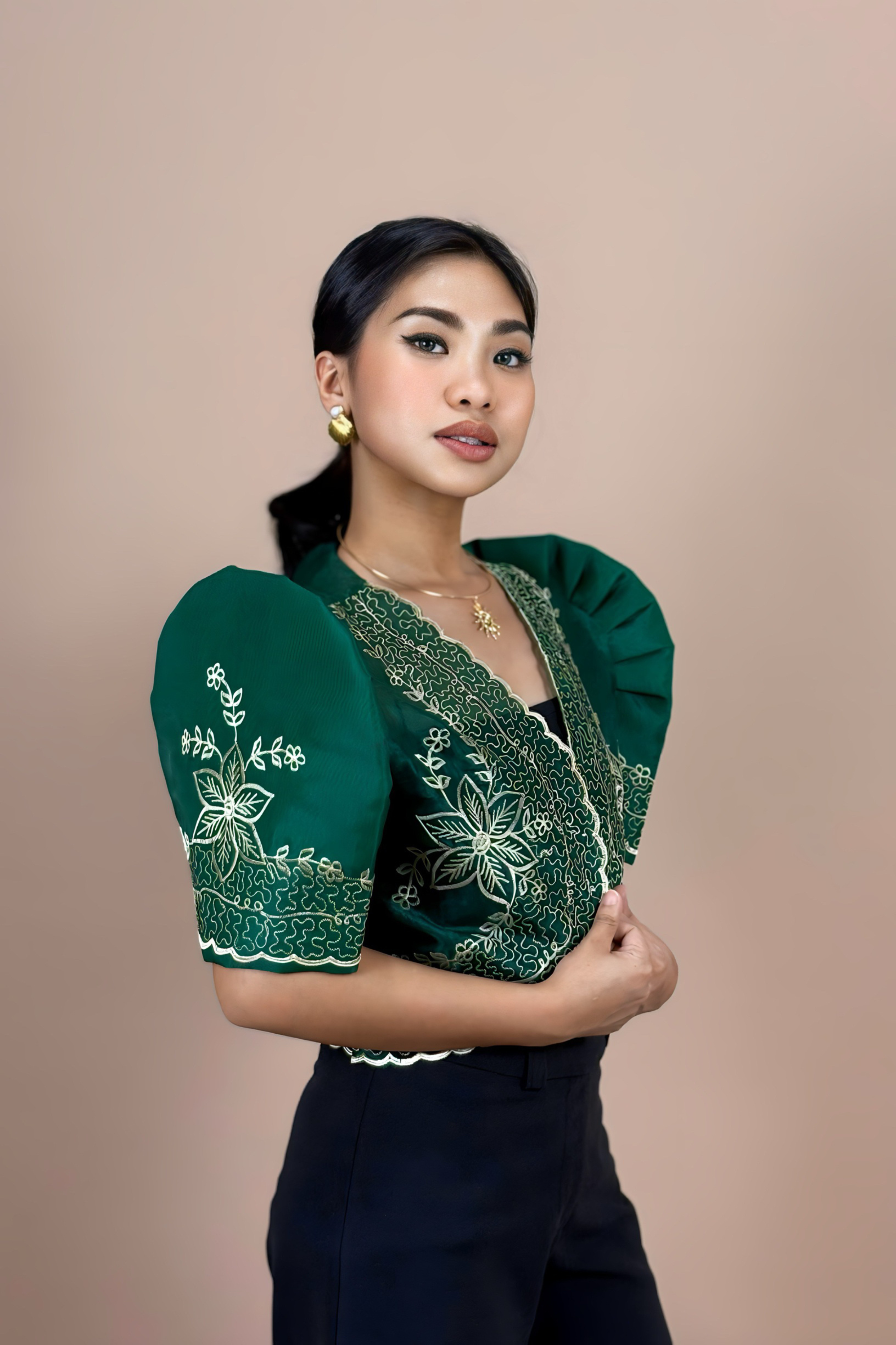 Emerald Green Bolero with Gold Embroidery