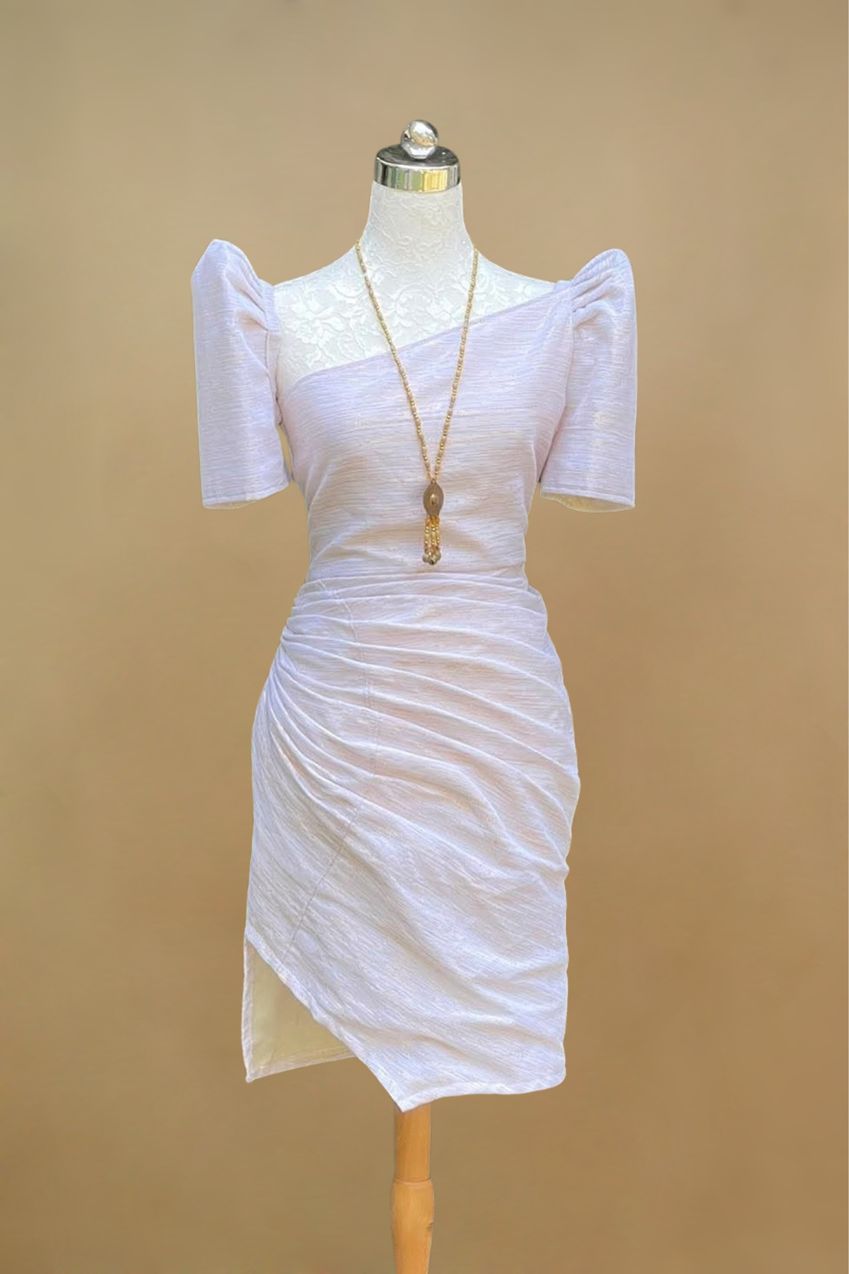 White Filipiniana Dress with Detachable Sleeve