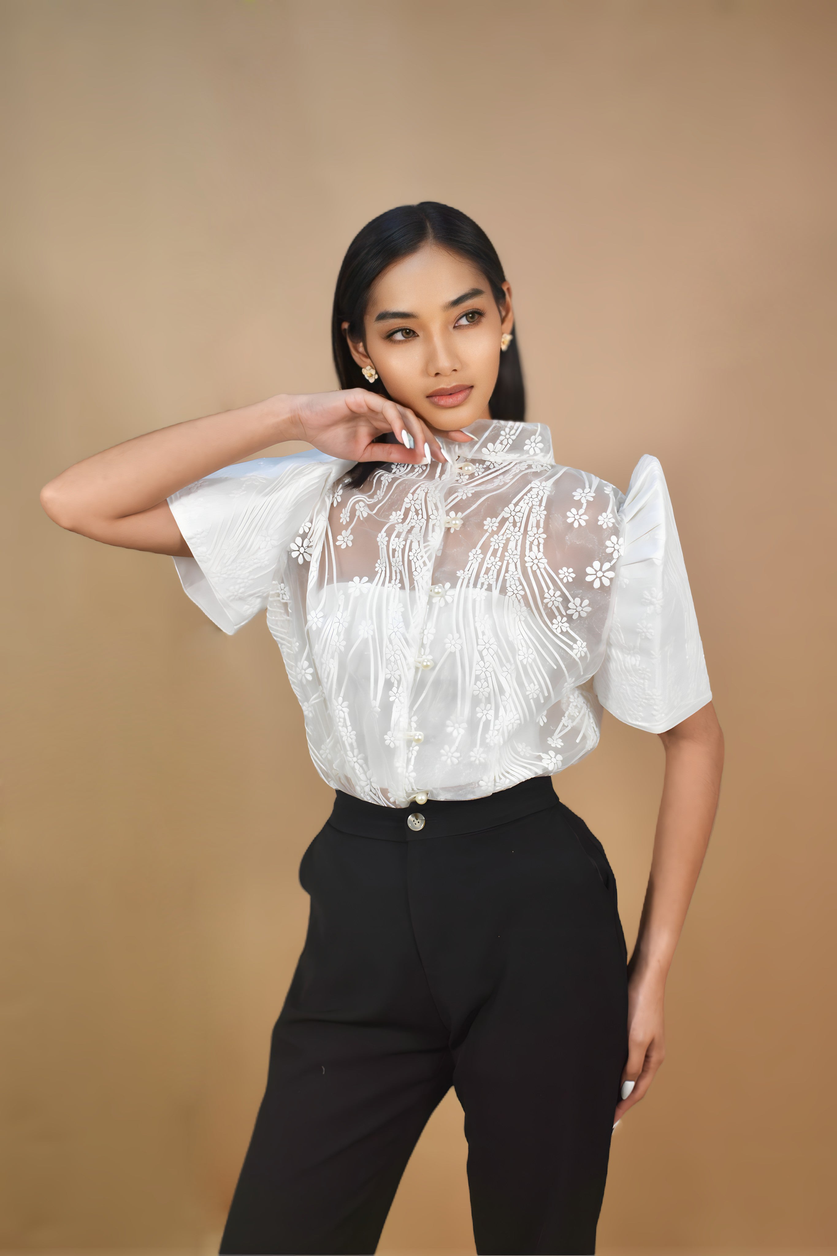 Premium White Full Lace Embroidery Filipiniana Top for Women