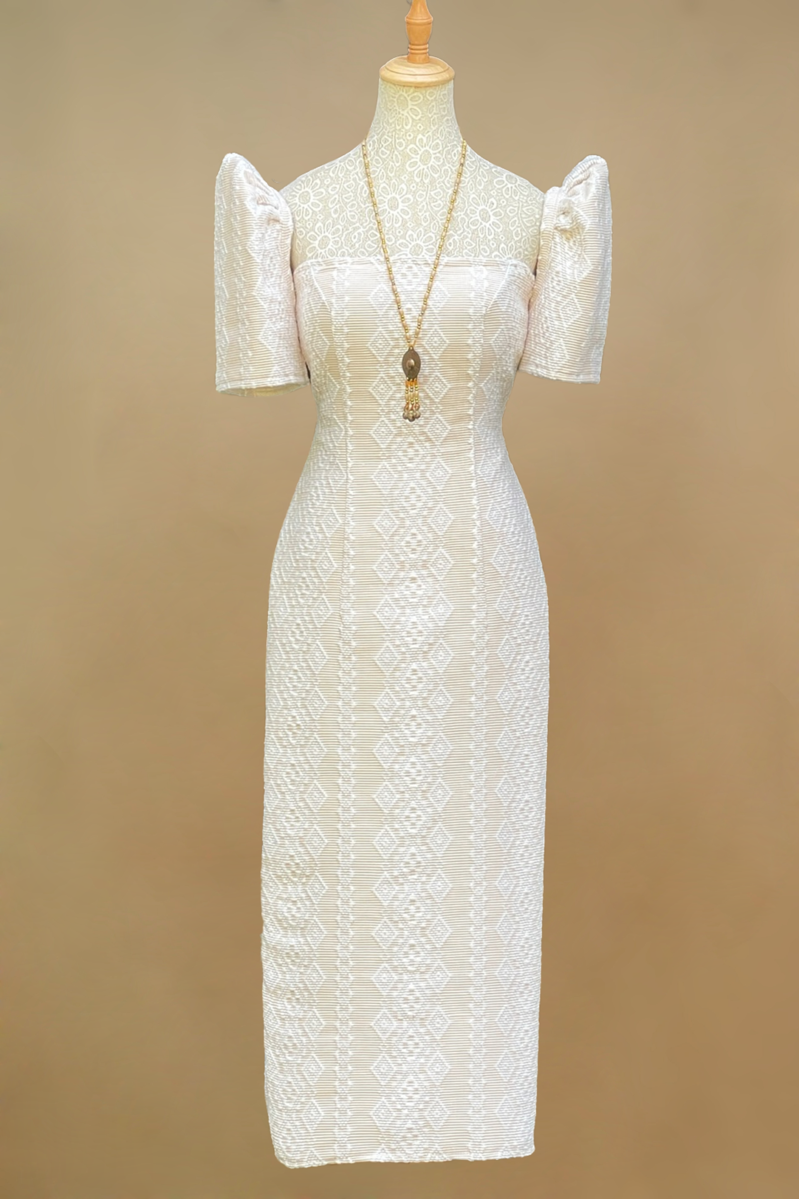 White Ethnic Filipiniana Dress