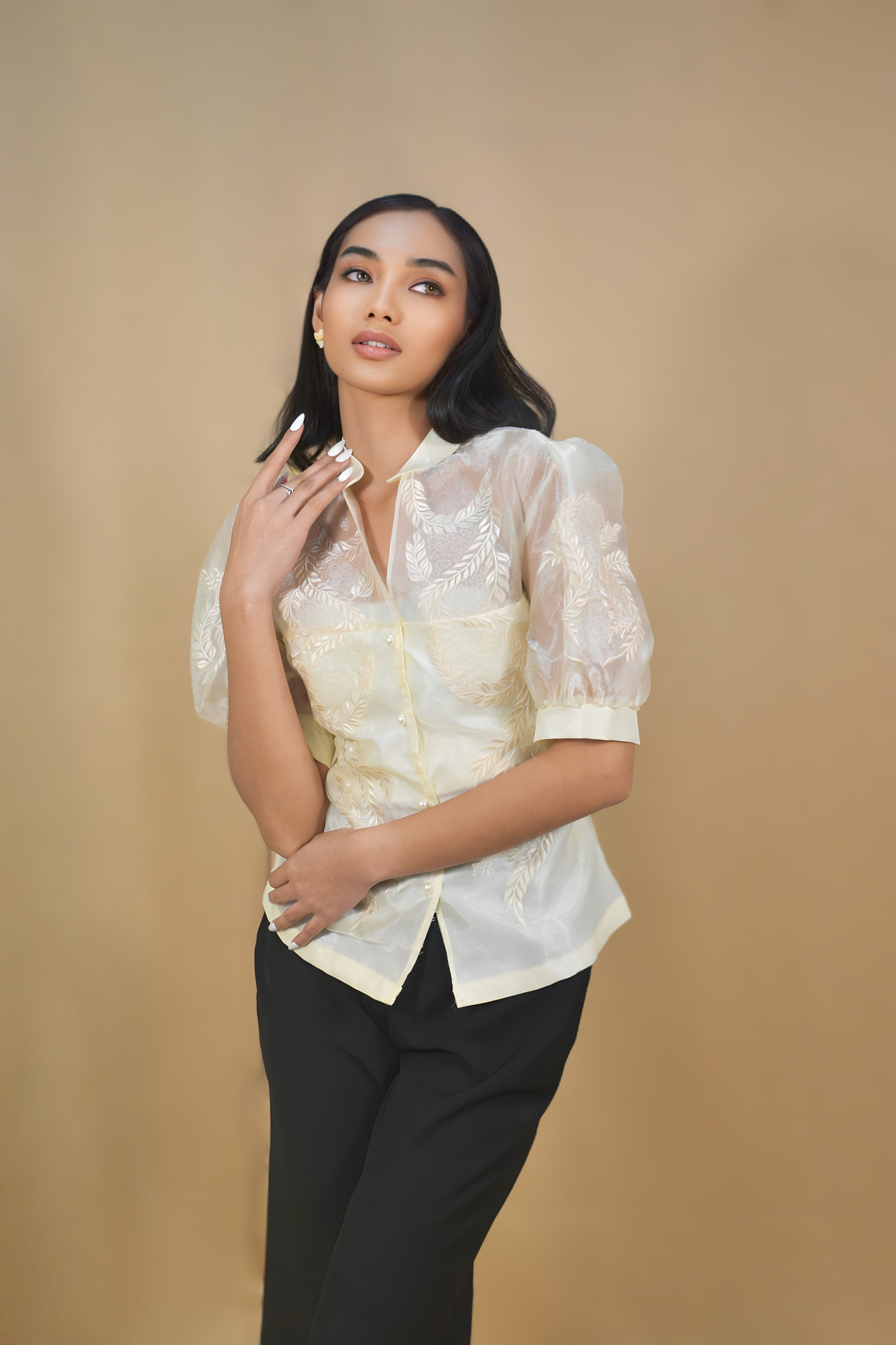 Filipiniana Blouse with Leaf Embroidery