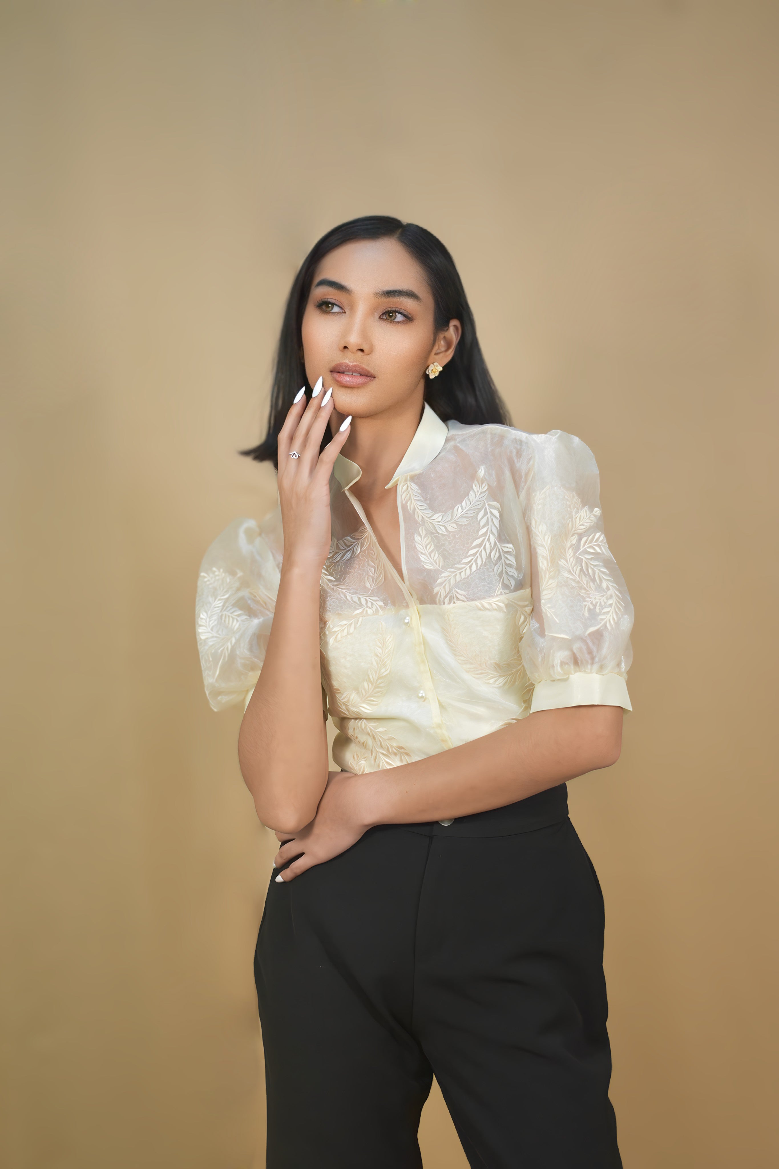 Elegant Cream Filipiniana Blouse for School Programs