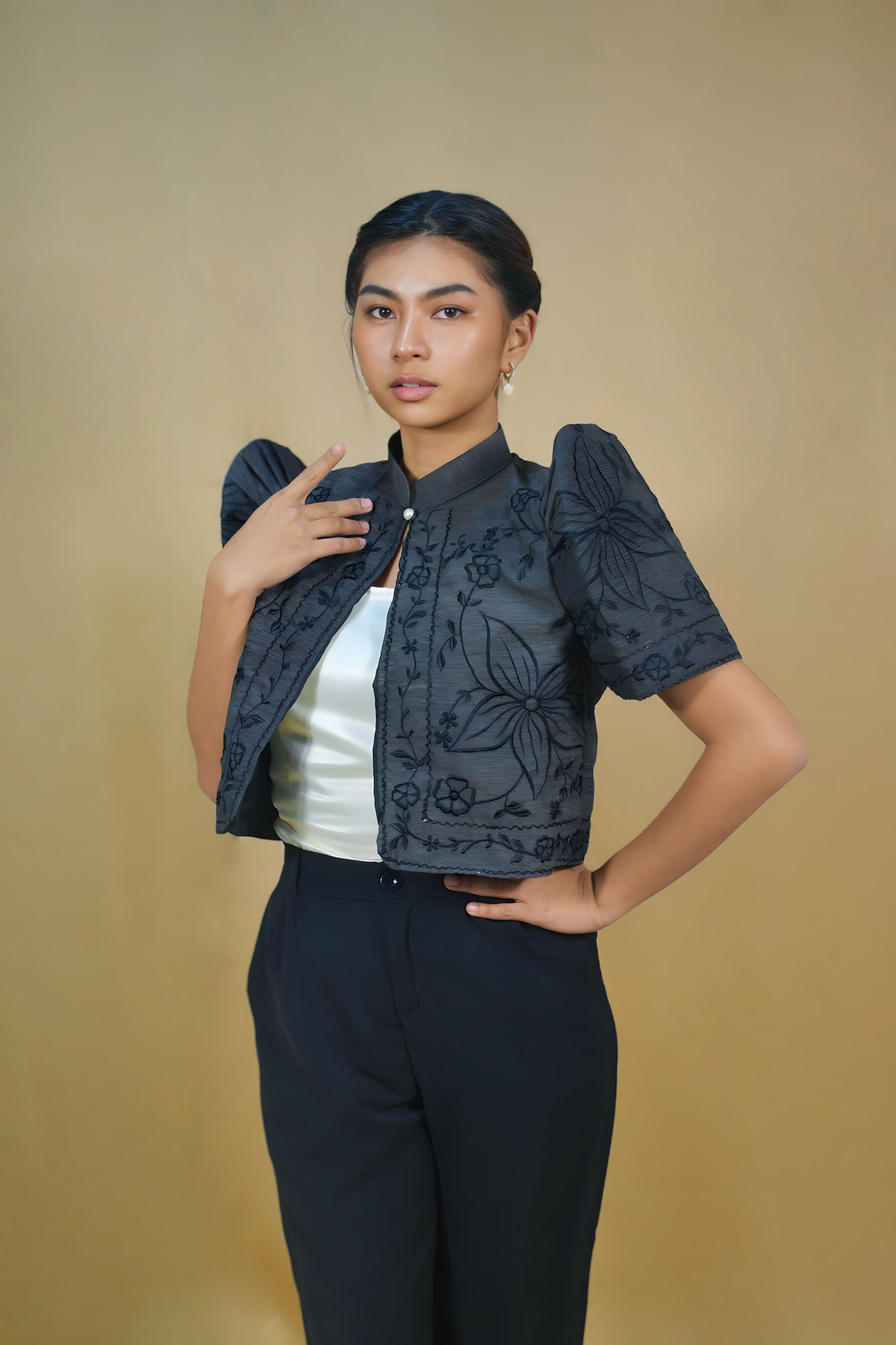Black Filipiniana Bolero for School Events
