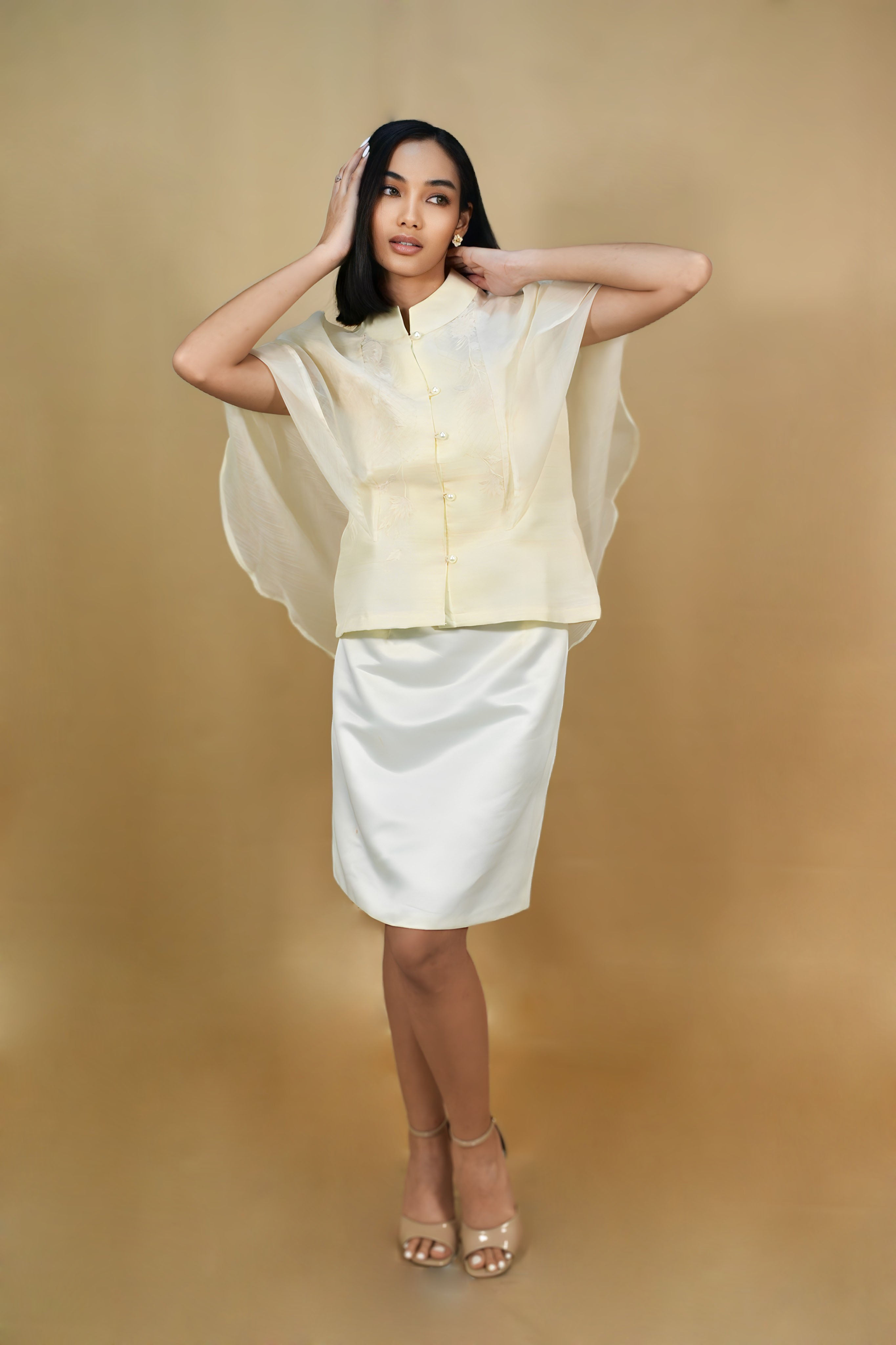 Off-White Filipiniana Kimona Top for Casual Wear