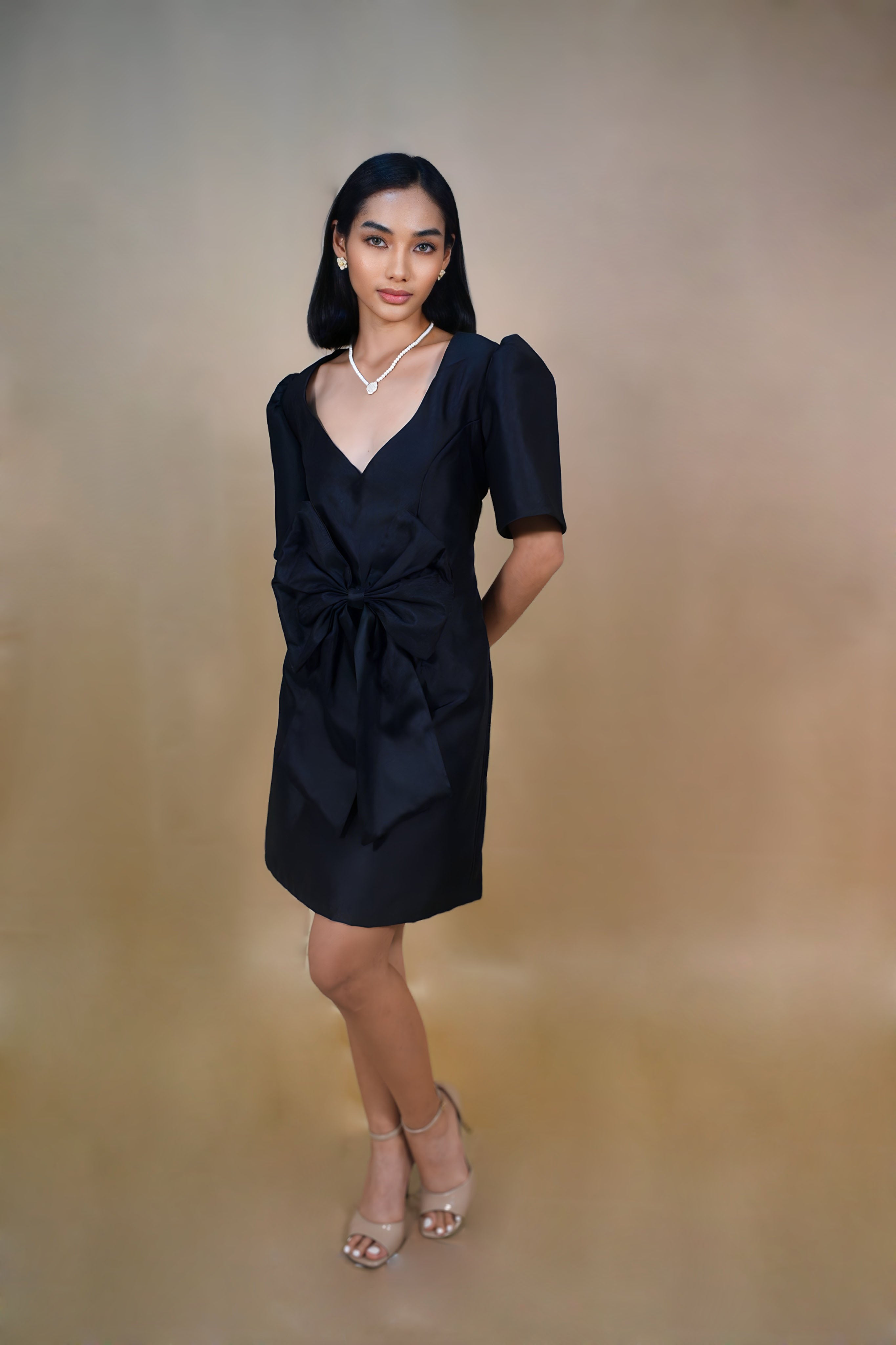 Black Filipiniana Midi Dress for Casual Attire