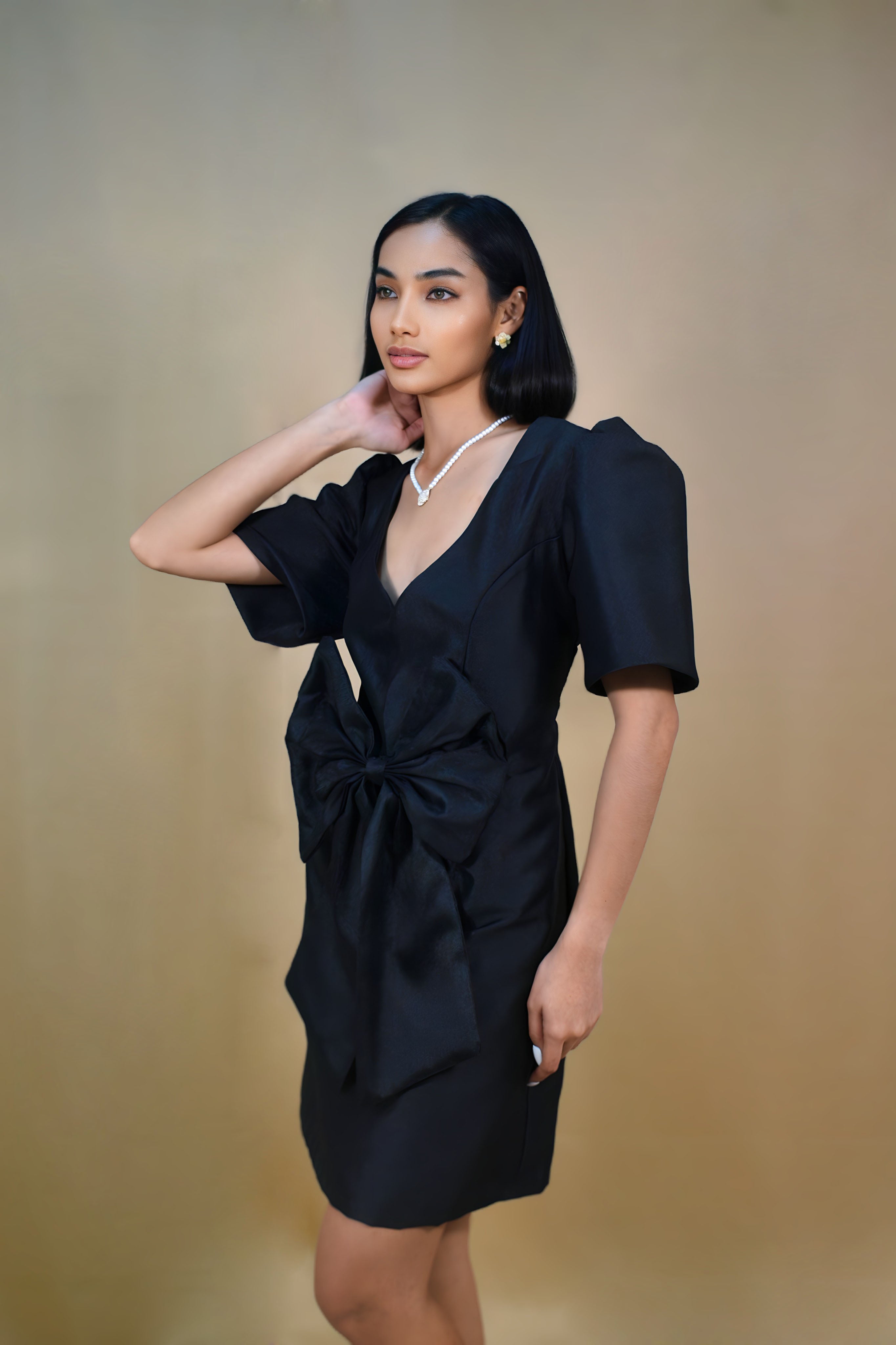 Timeless Black Gazar Cocktail Dress for Office Attire
