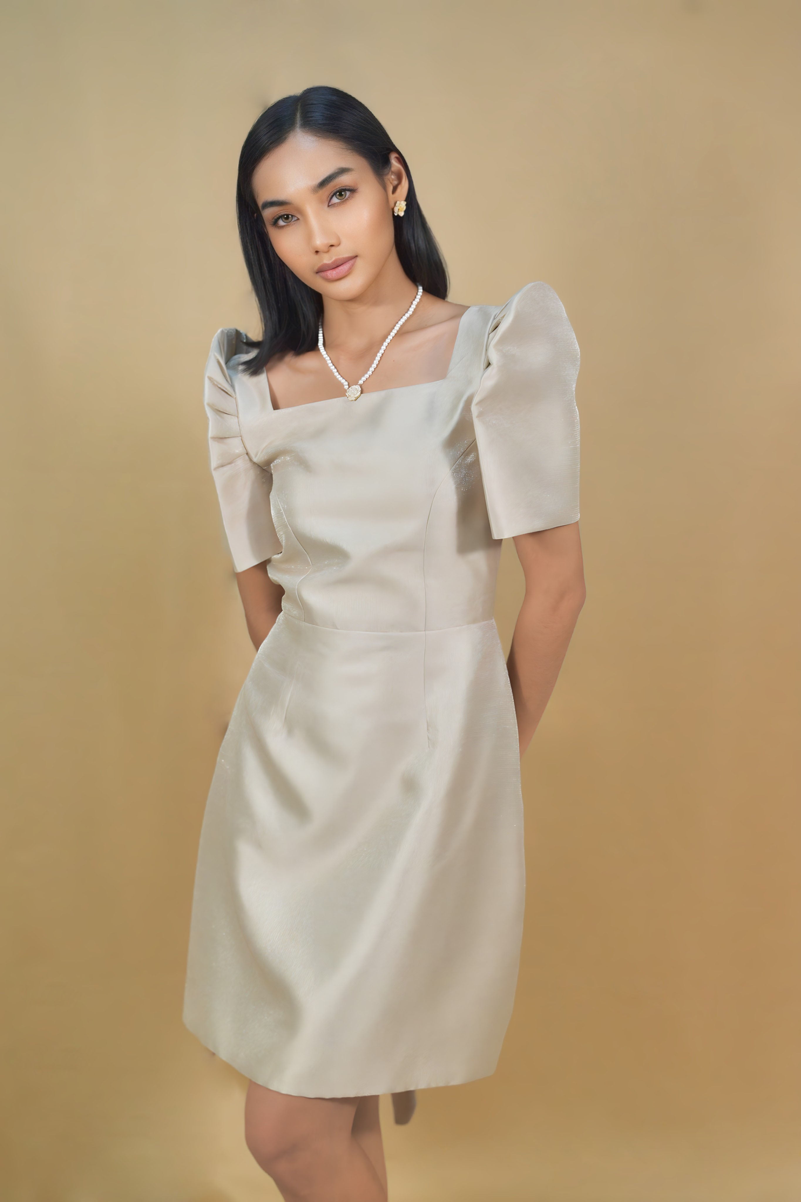 Chic Cream Filipiniana Midi Dress
