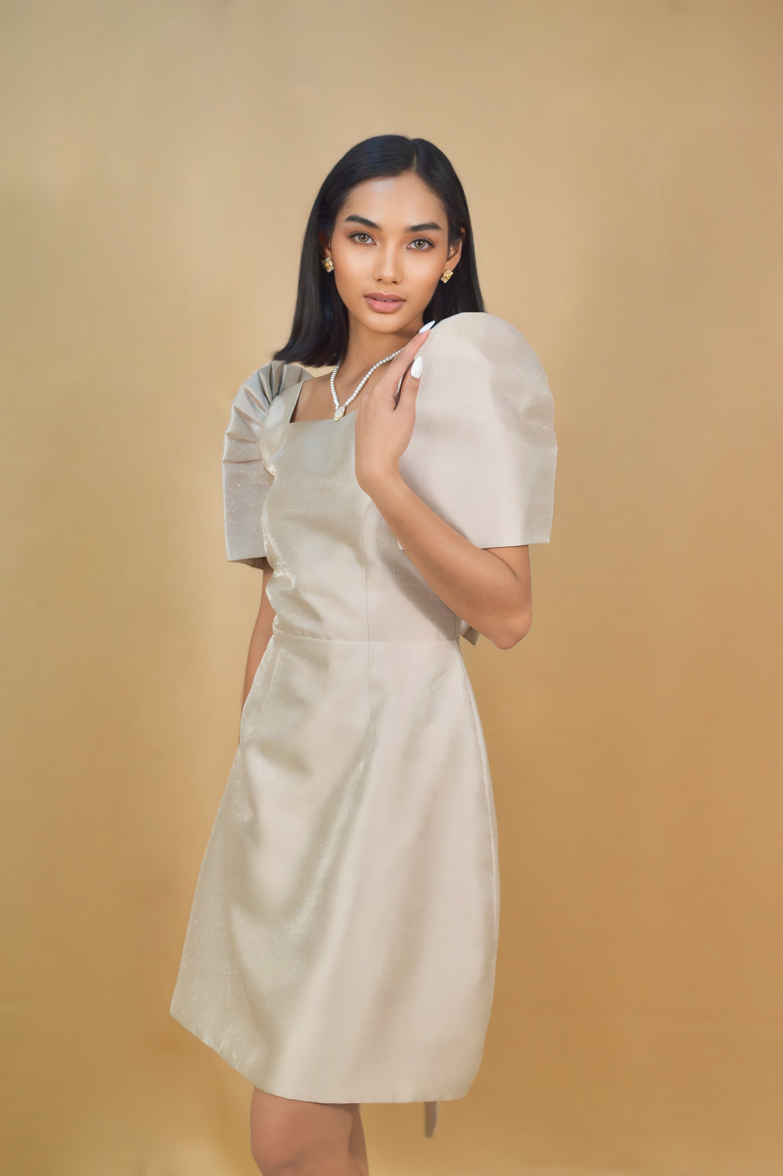 Cream Midi Filipiniana Dress for Casual Occassion