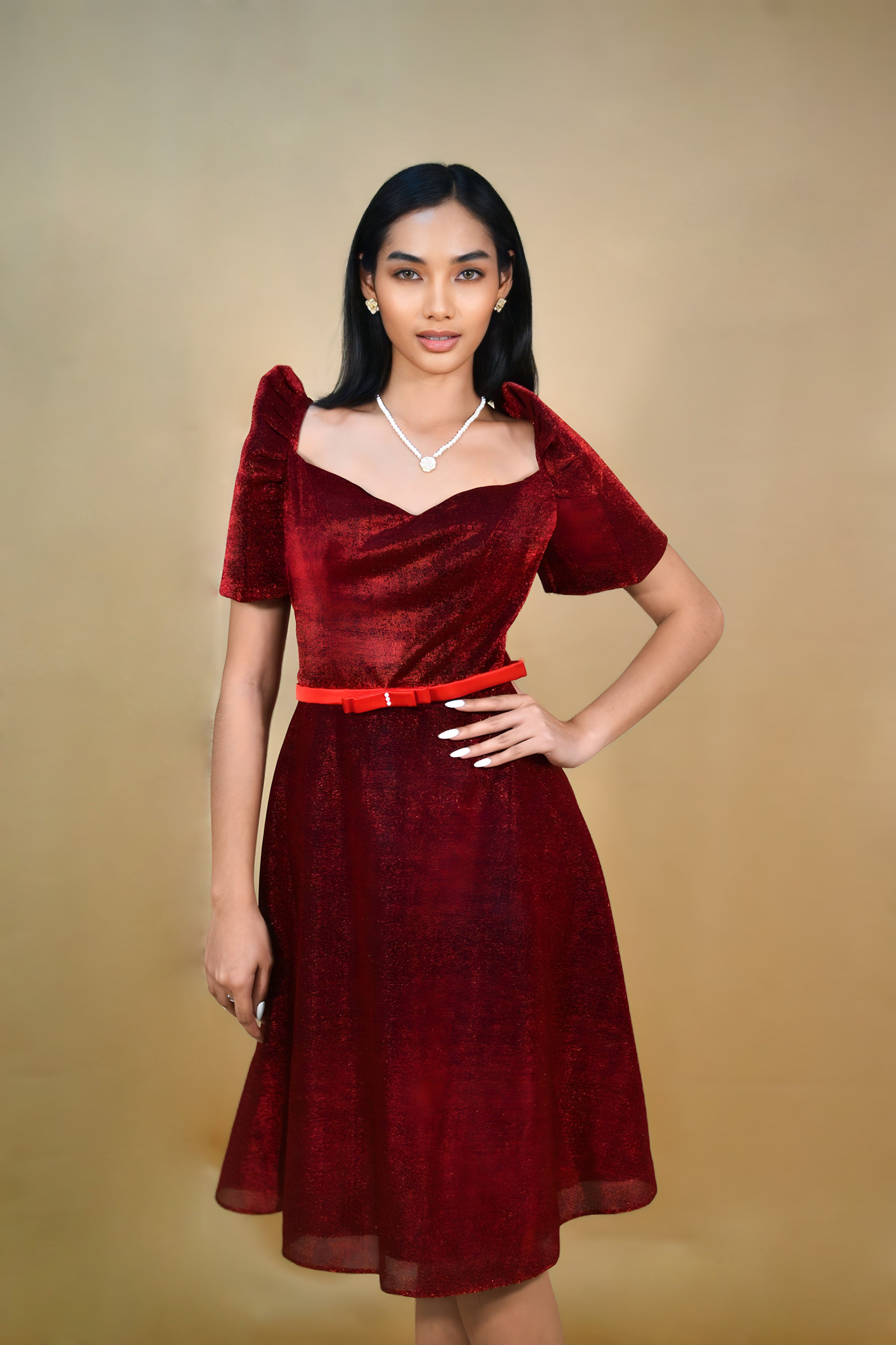 Red Candy Crush Filipiniana Dress above the knee for Cultural Events