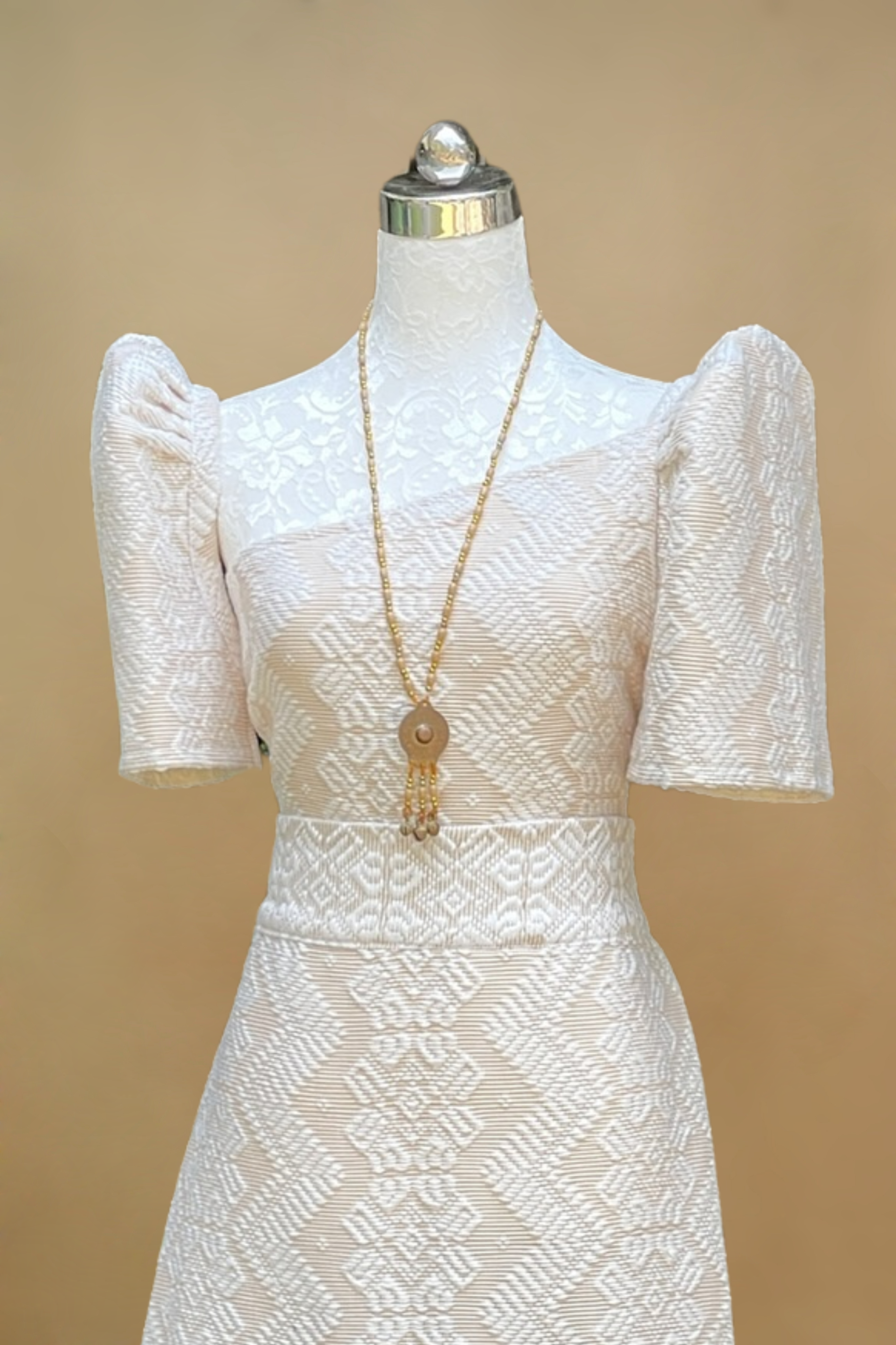 Elegant White Pinilian Filipiniana Dress