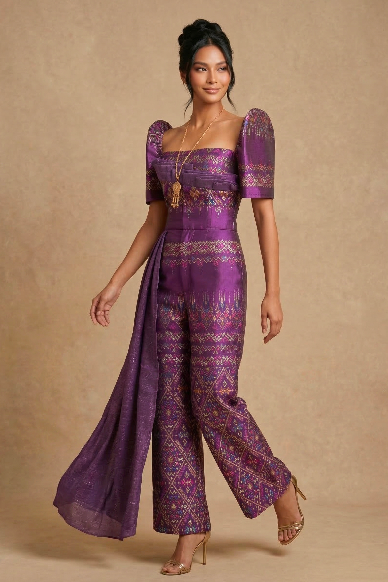 Purple Filipiniana Jumpsuit For Womens