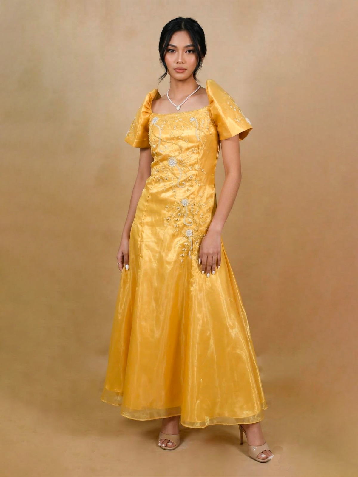 Golden Yellow Organza Filipiniana Dress
