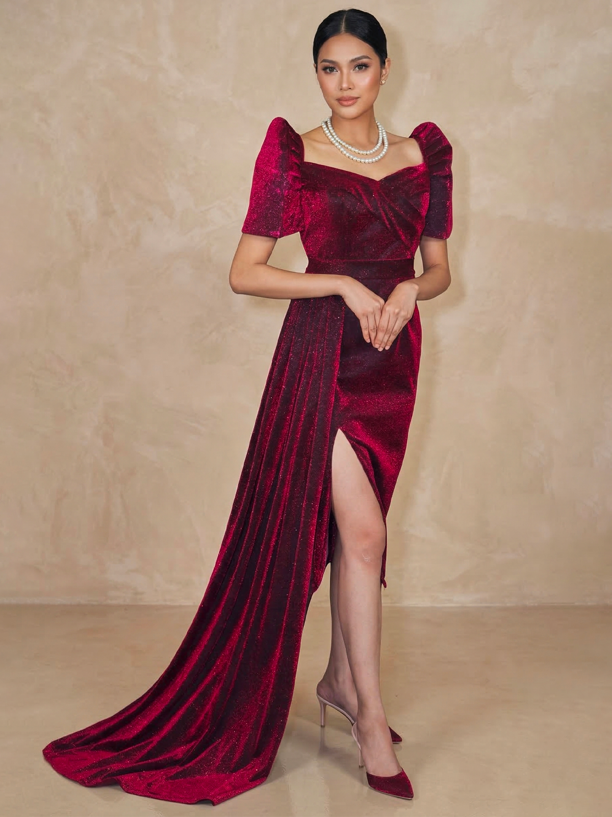 modern red filipiniana dress VERONICA FILIPINIANA DRESS, Small