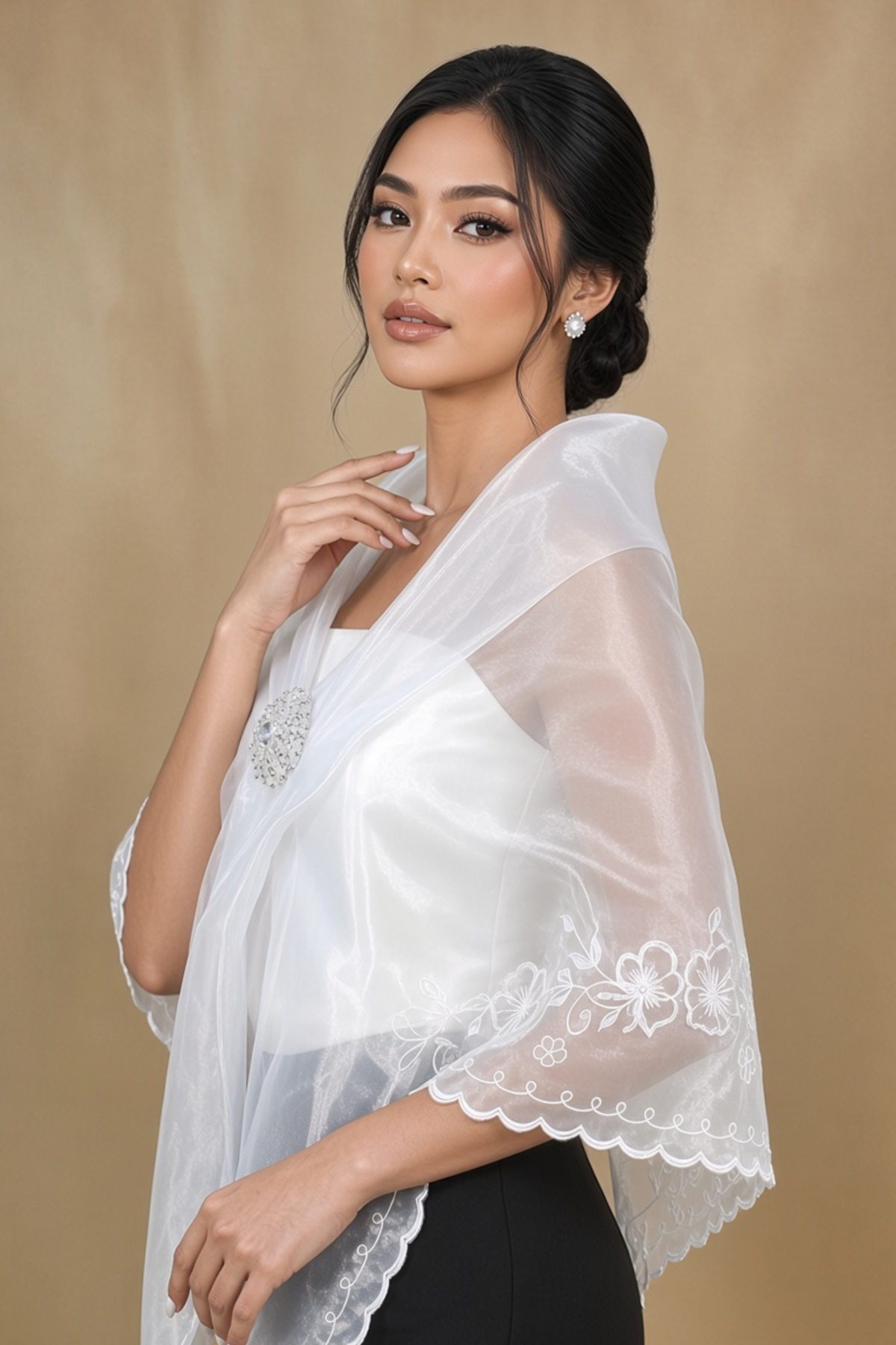 White Filipiniana Shawl