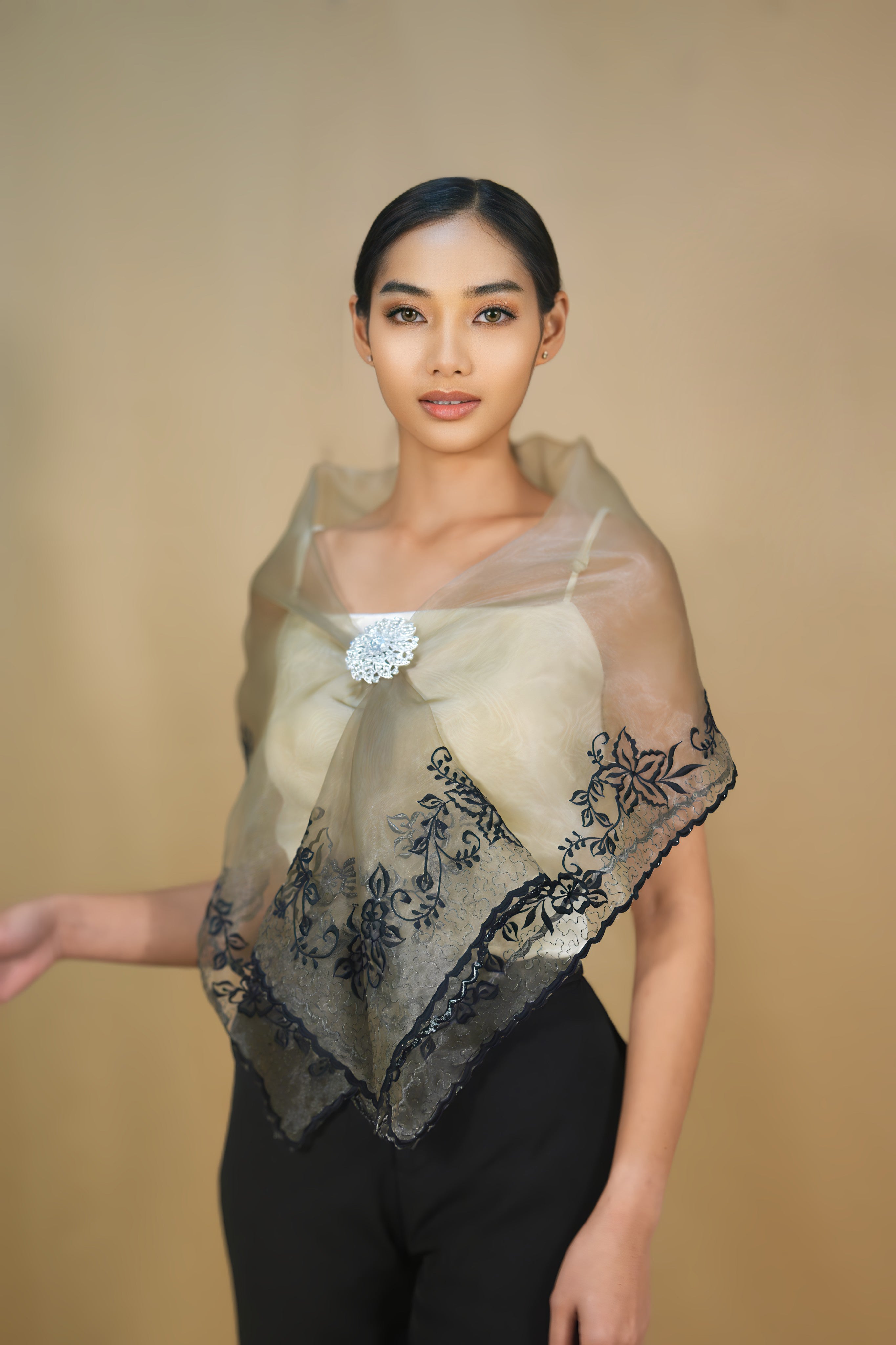 Black Alampay for Women with Black Embroidery