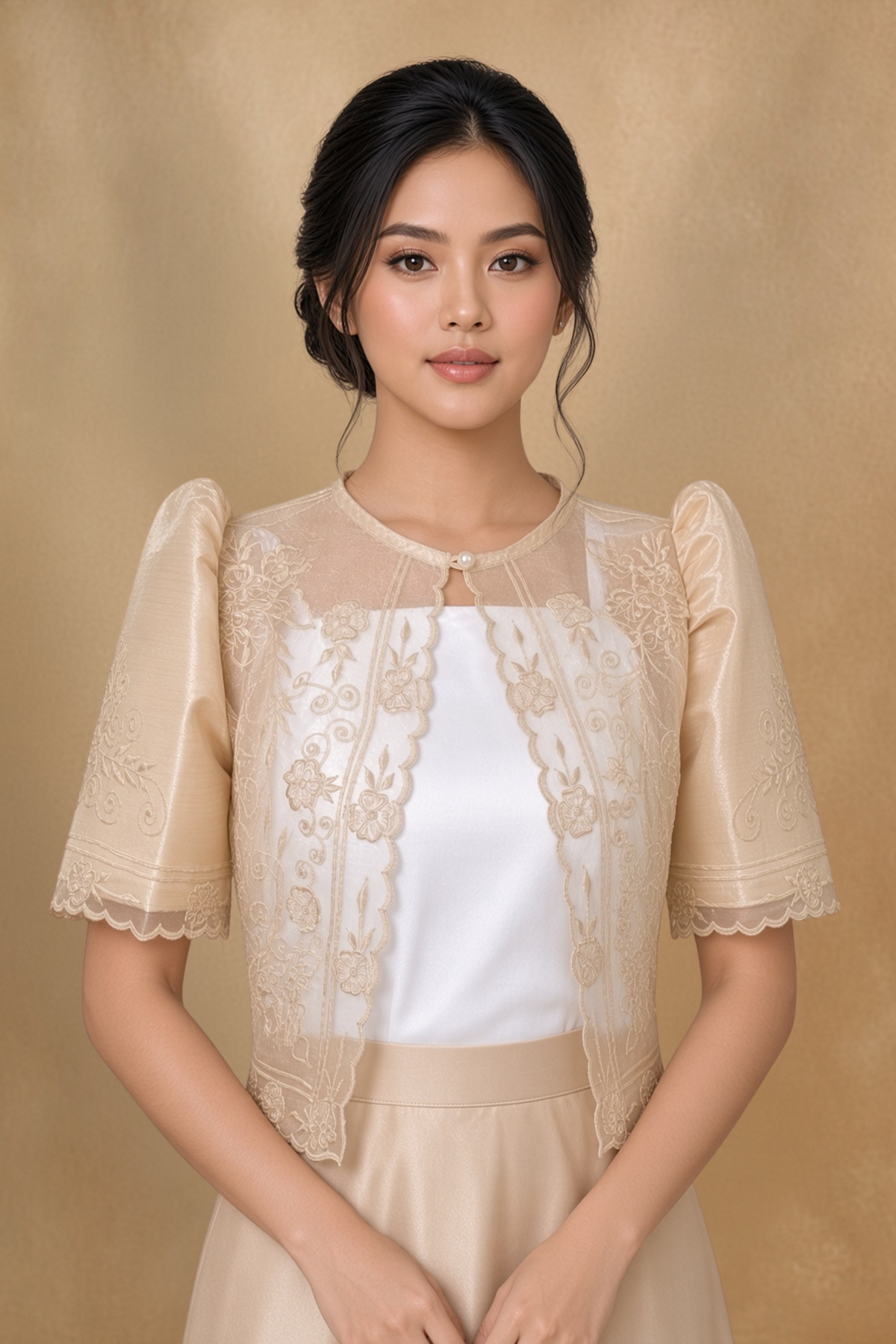 Beige Organza Filipiniana Bolero