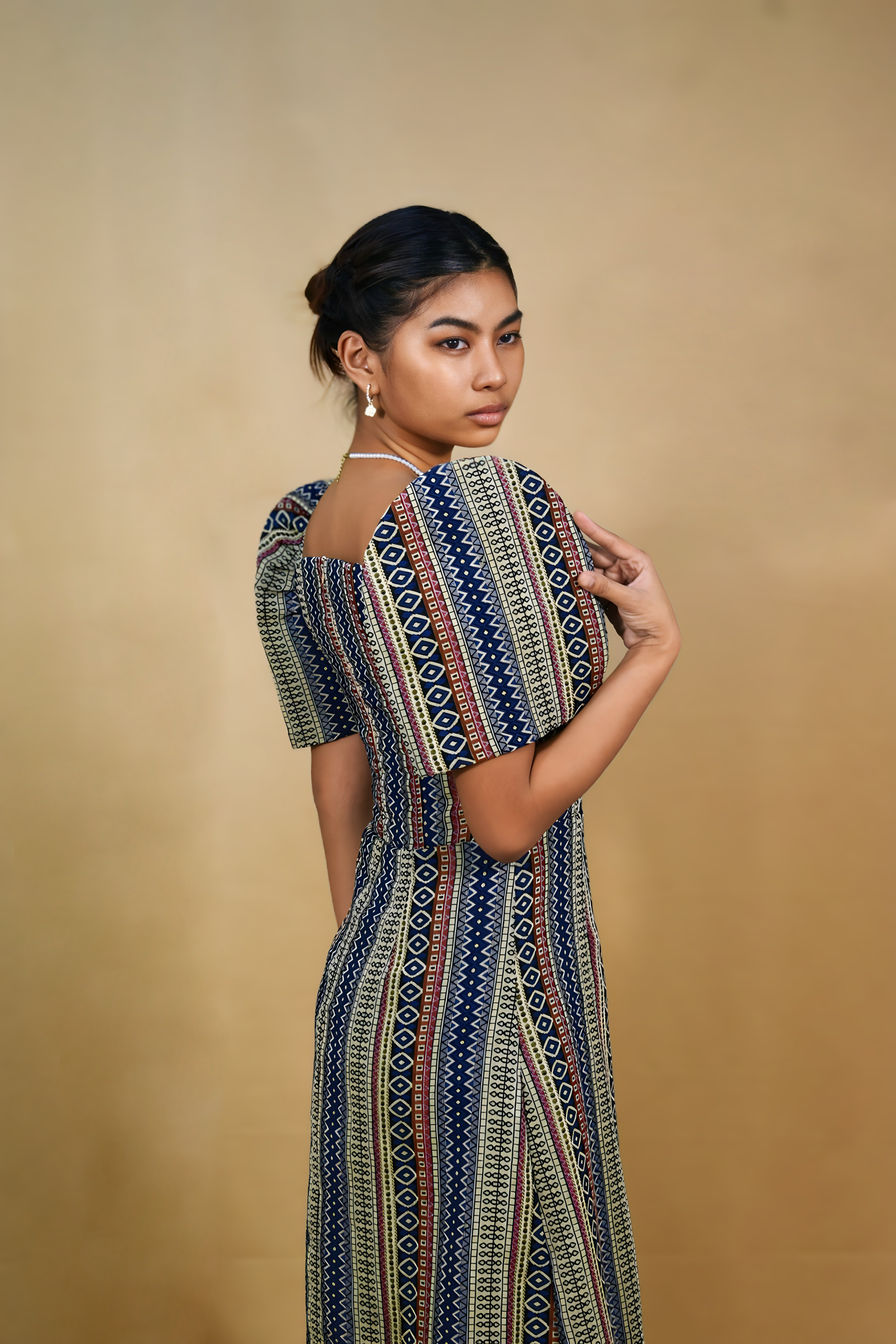 Ethnic Filipiniana Dress with Elegant Butterfly Sleeves