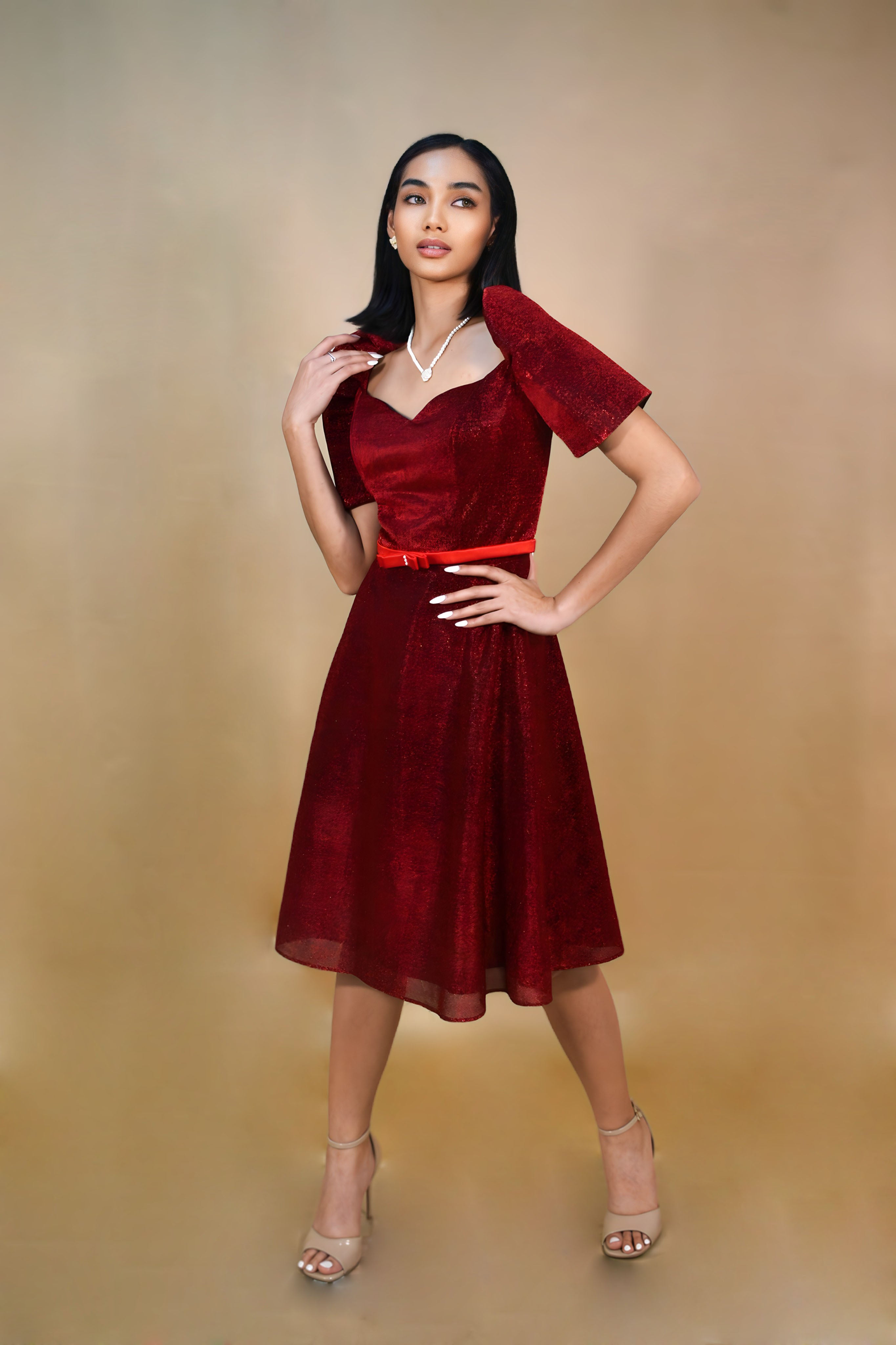 Elegant Red Filipiniana Dress for Women