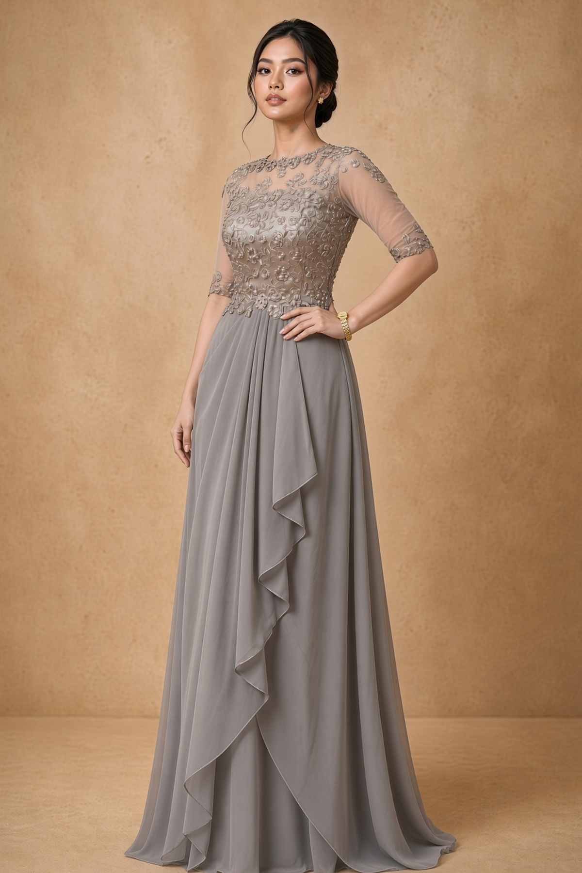 Taupe Filipiniana Dress