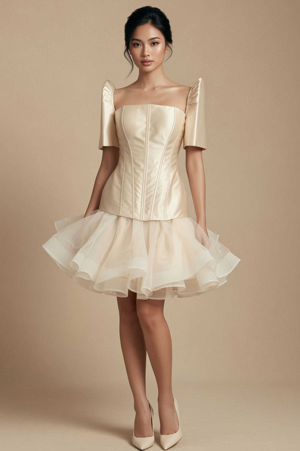 Elegant Beige Filipiniana Dress
