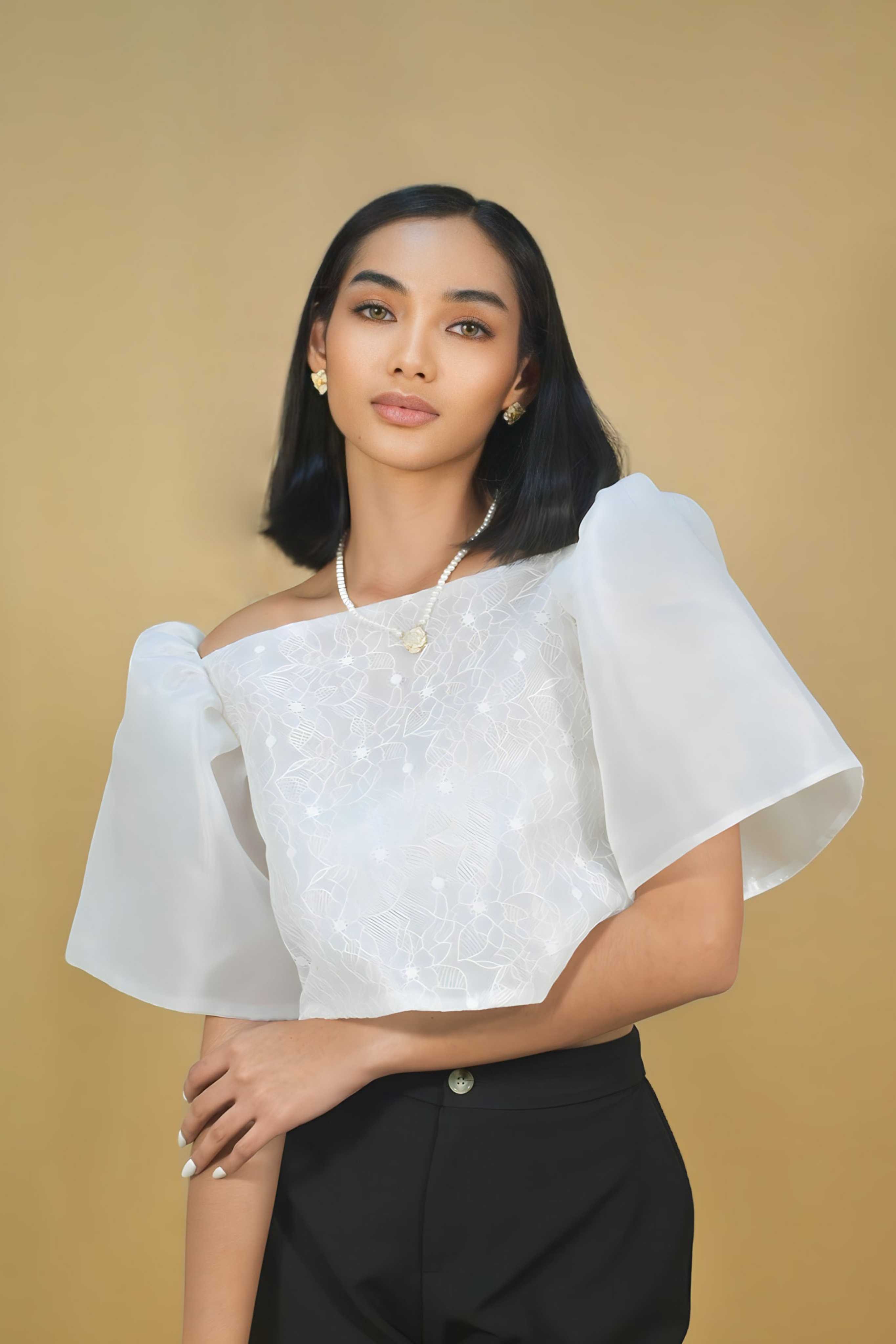 White Square Neck Filipiniana Kimona for Women