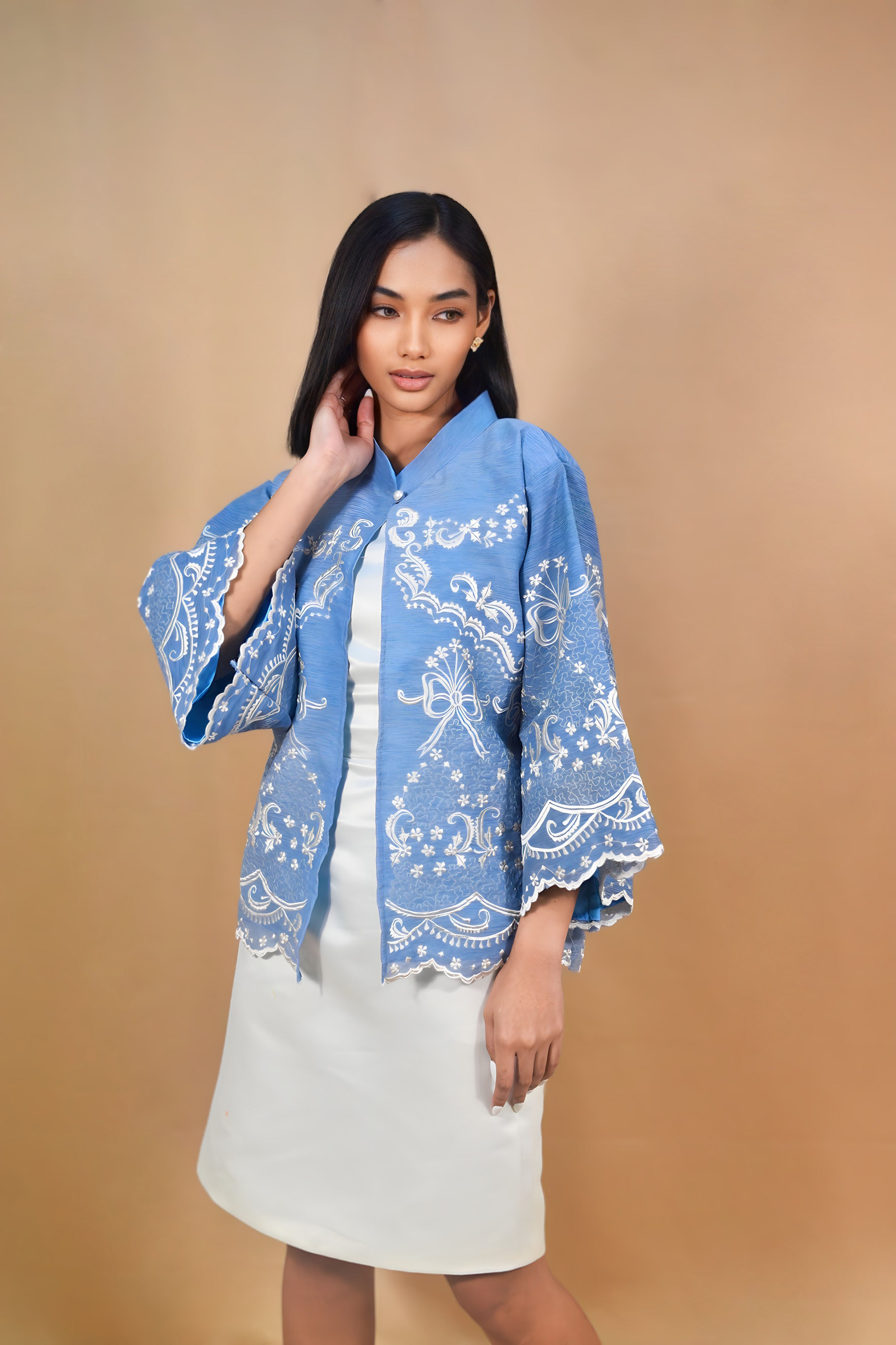 Blue Filipiniana Kimona for Full Laced Embroidery