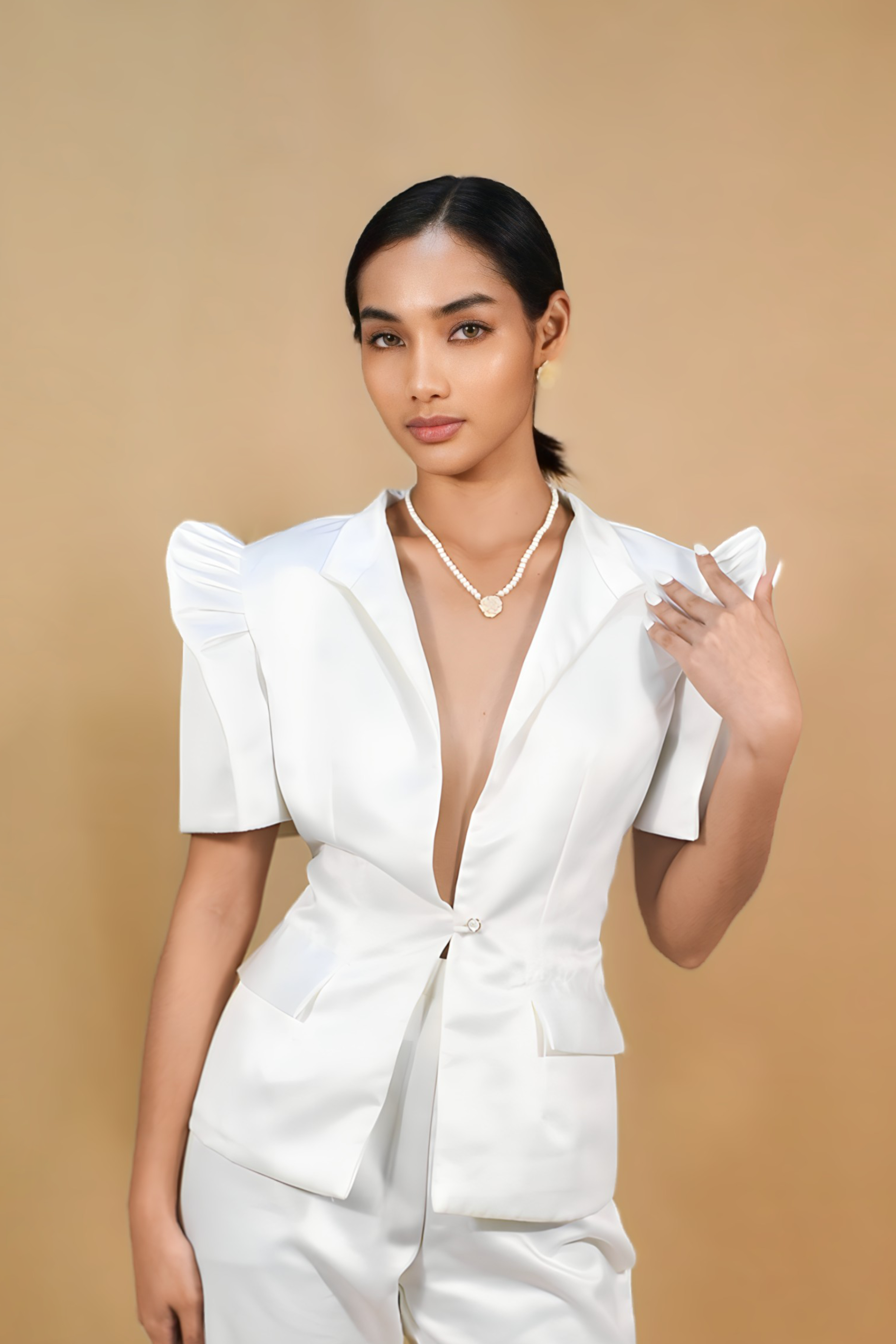 White Filipiniana Pantsuit for Formal Occasions and Events