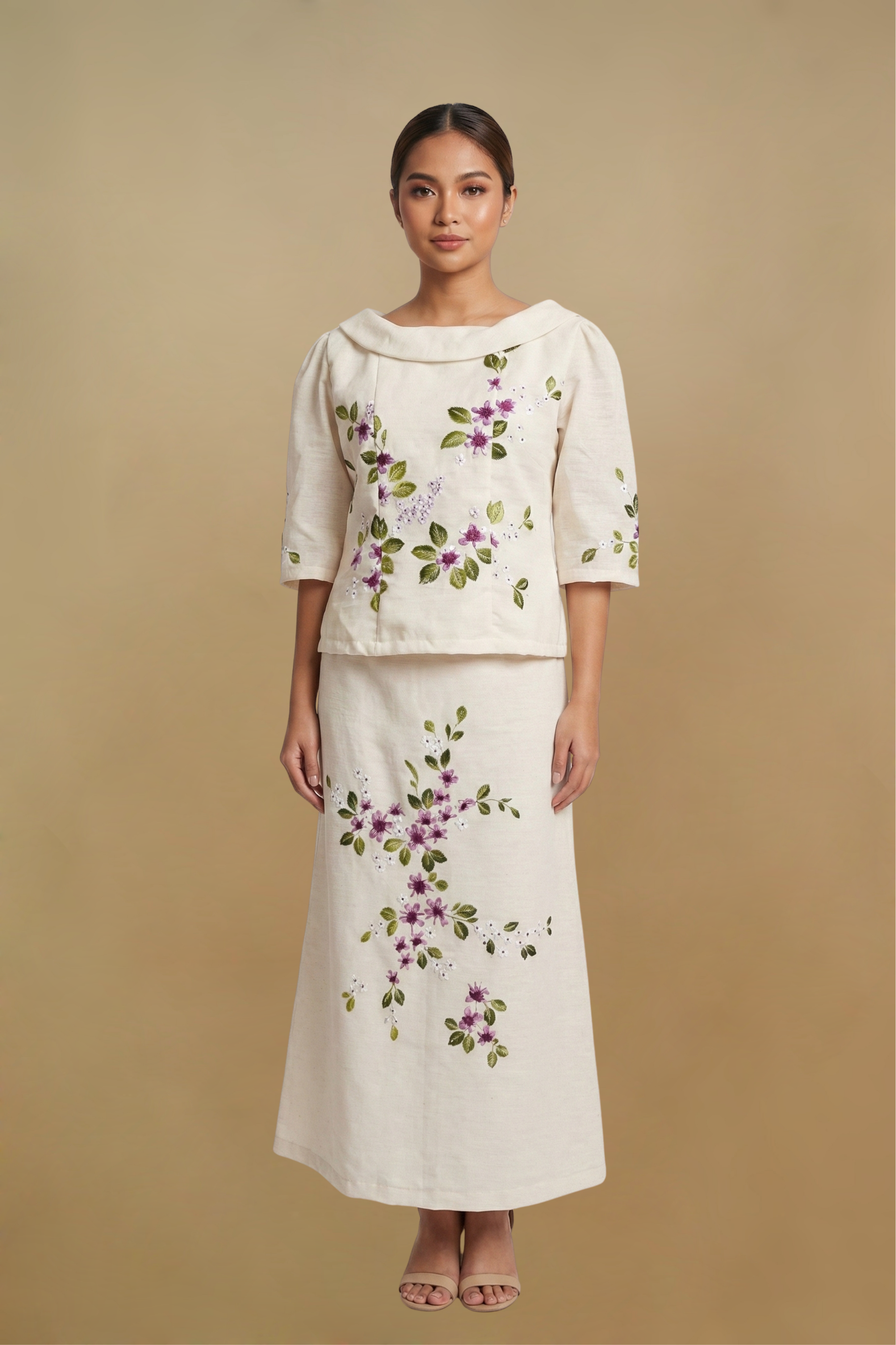 Floral Hand-Painted Terno Filipiniana Dress