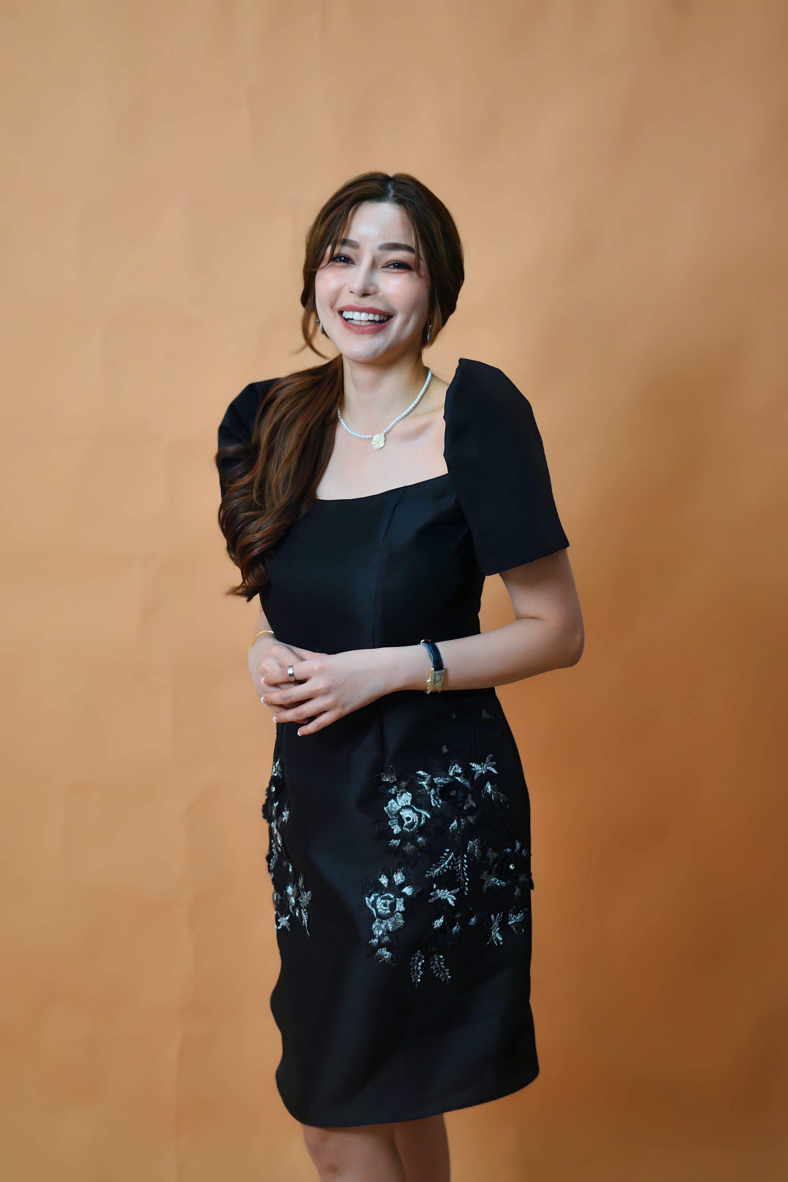 Black Gazar Midi Filipiniana Dress for Women