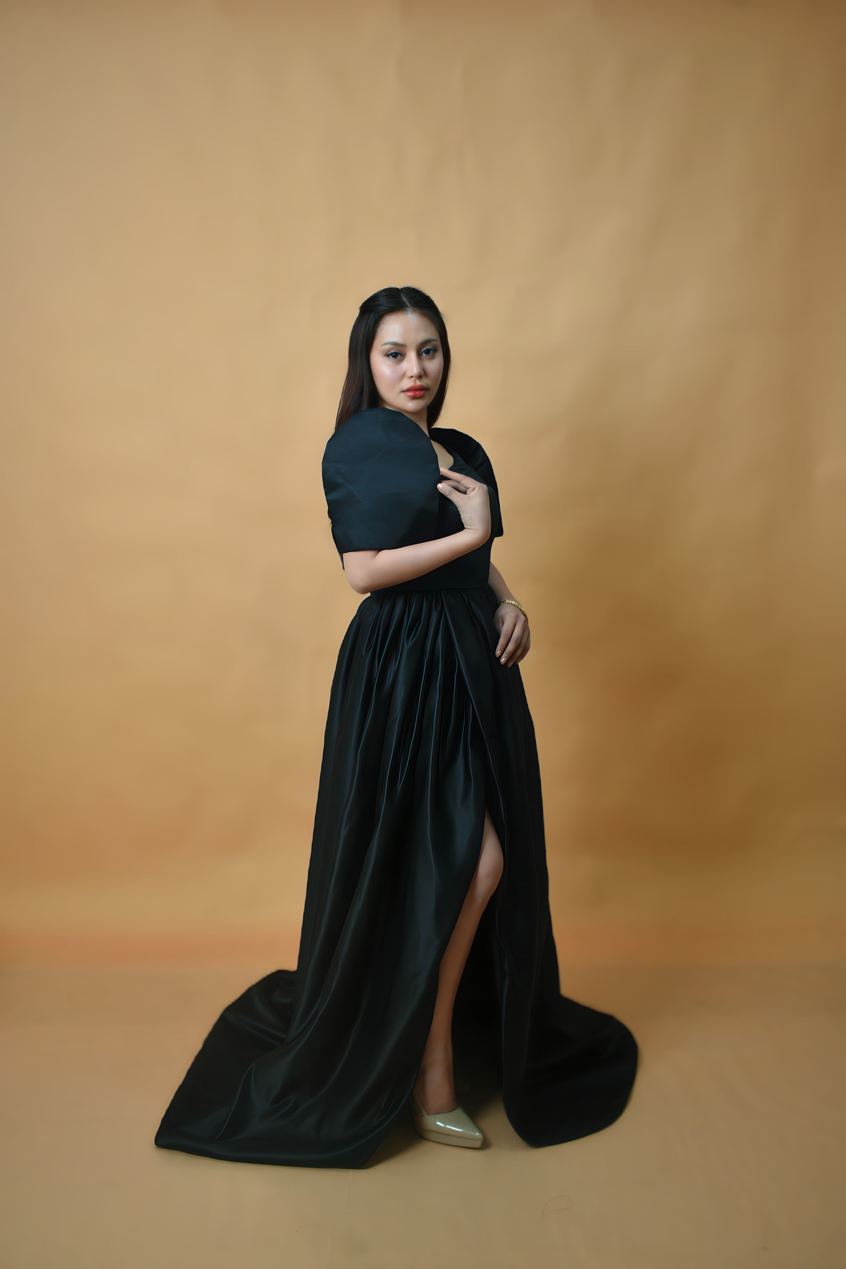 Elegant Black Filipiniana with Butterfly Sleeves