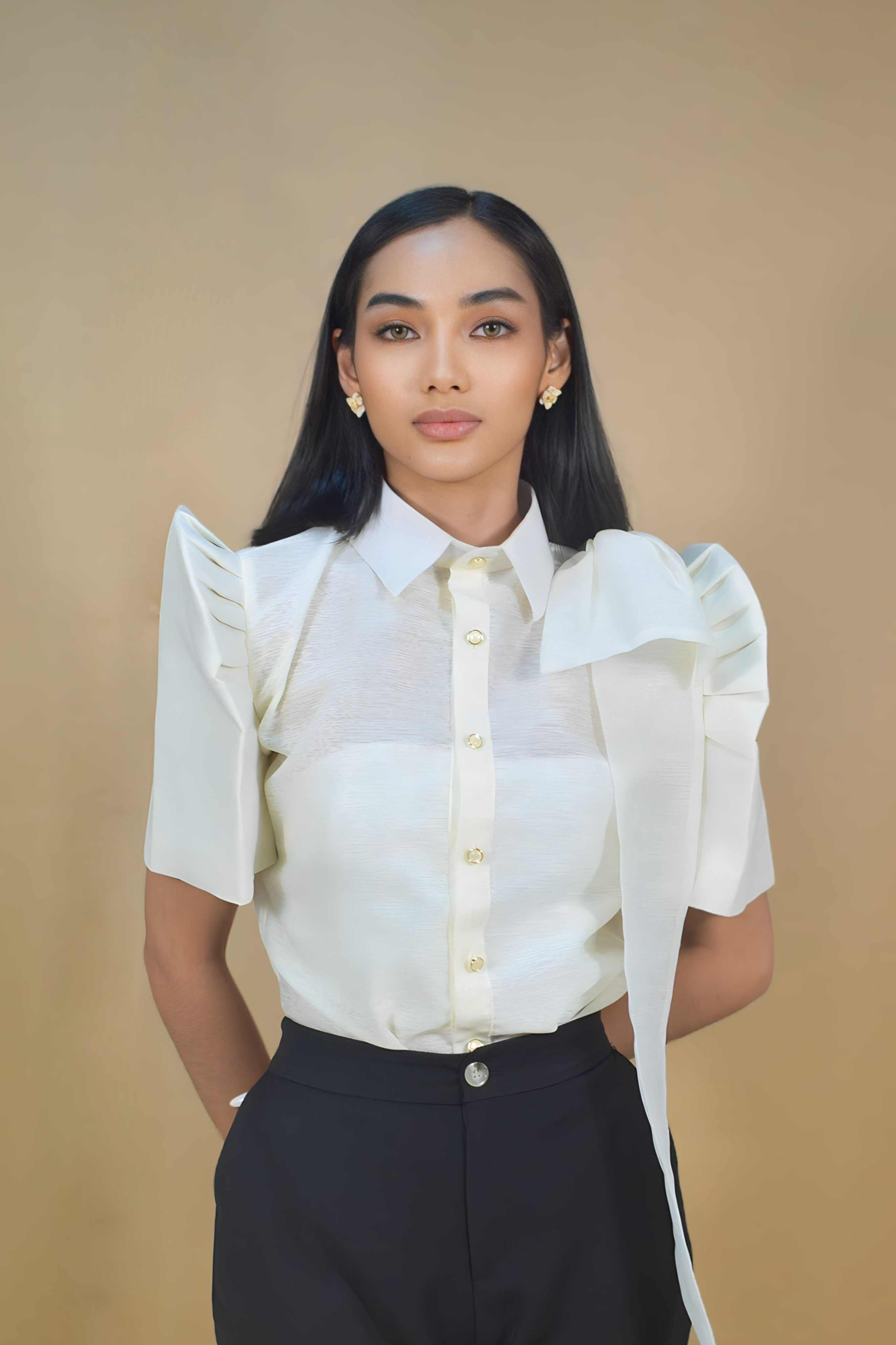Elegant White Jusilyn Filipiniana Blouse for School Program