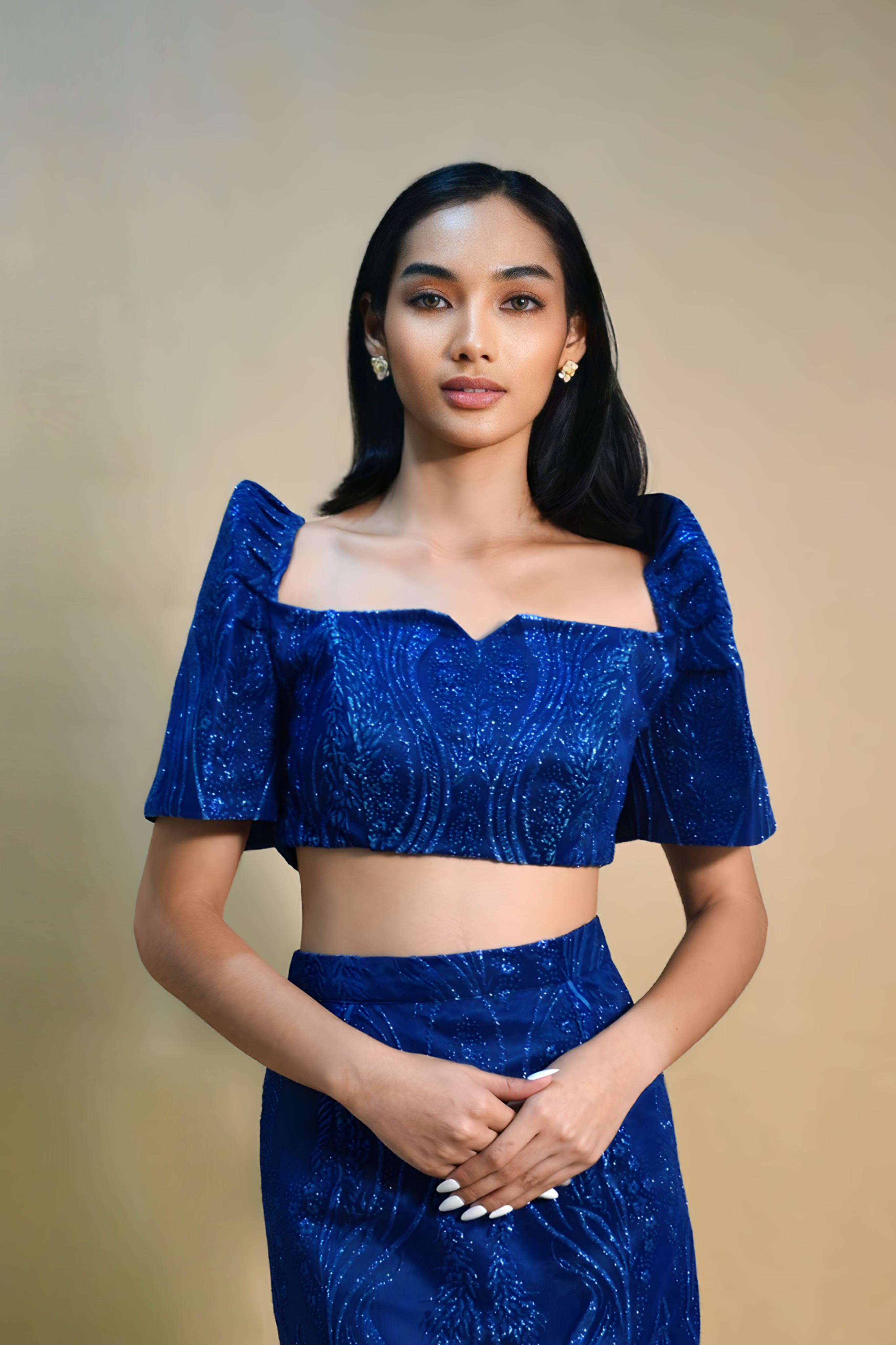 Elegant Royal Blue Duchess Filipiniana Set for Women