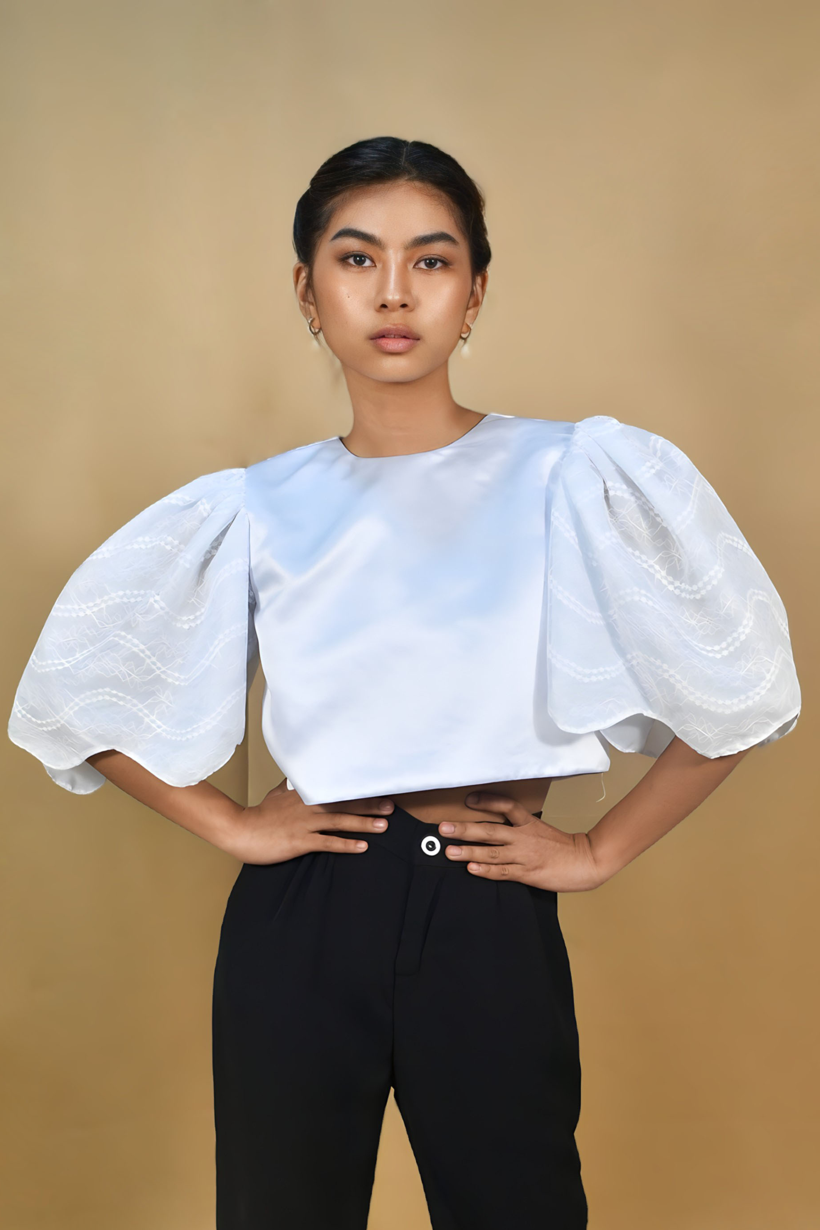 Timeless White Shinny Filipiniana Blouse