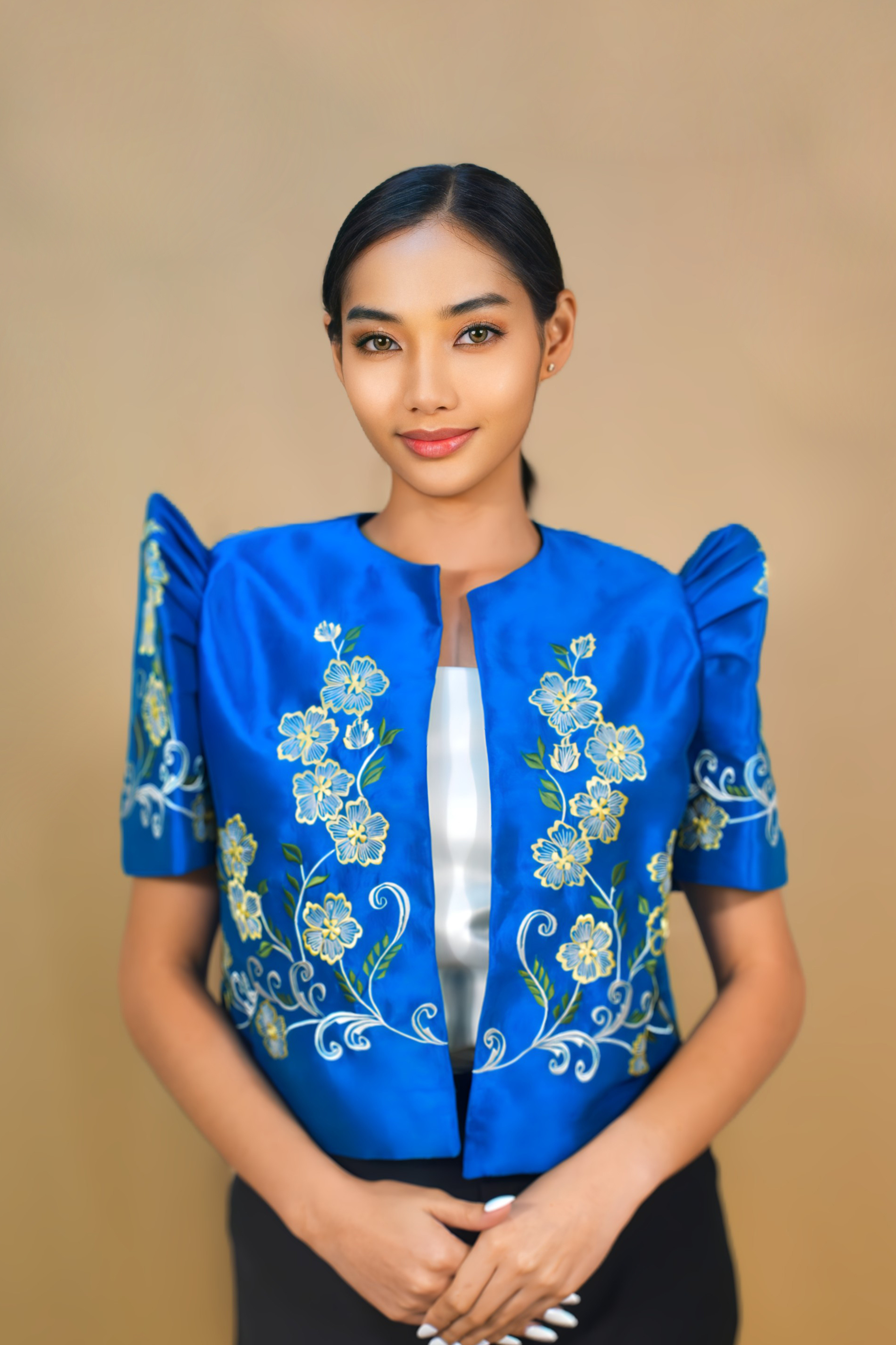 Elegant Blue Gazar Filipiniana Bolero for Women