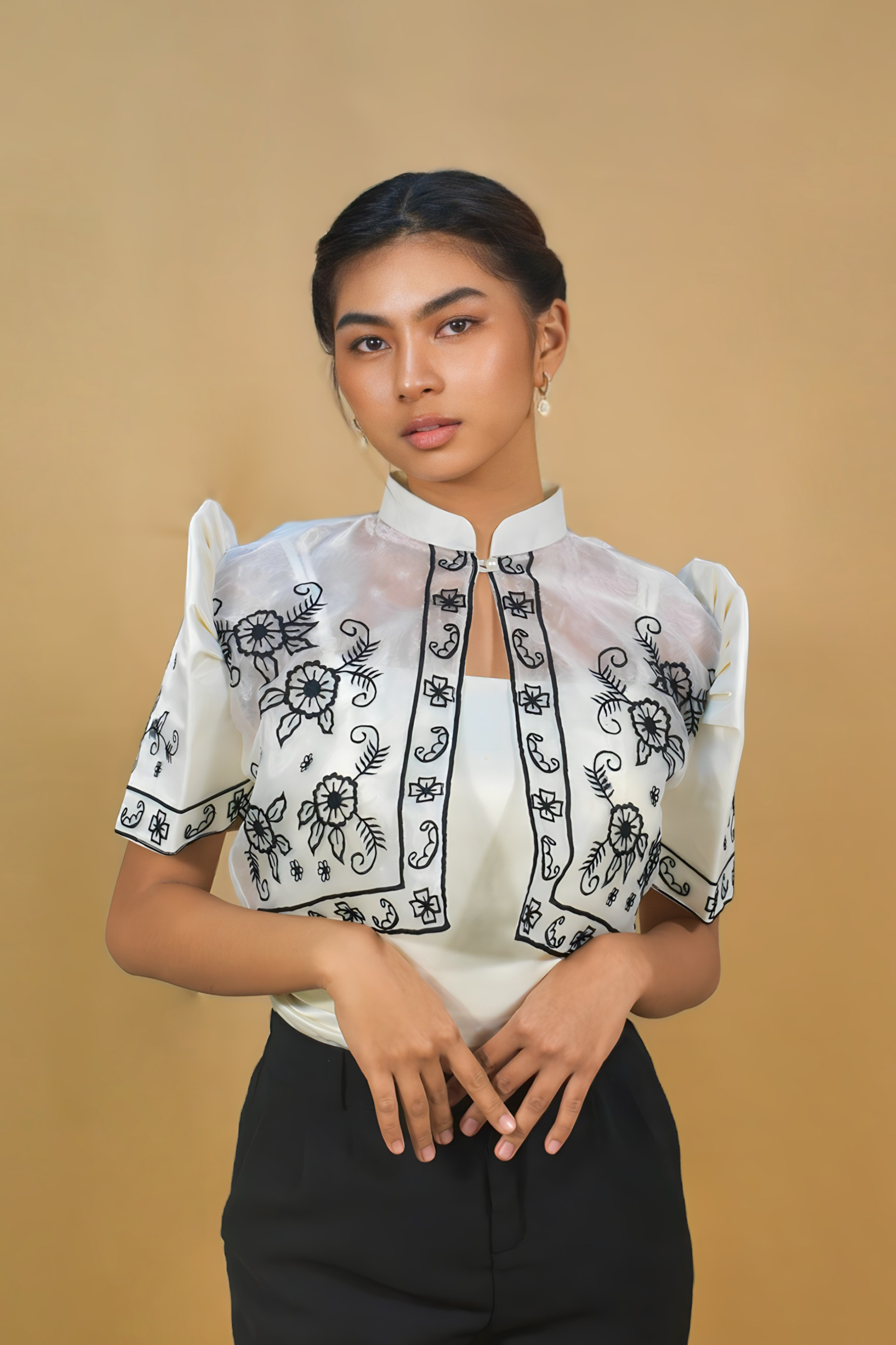 Timeless White Bolero with Black Embroidery