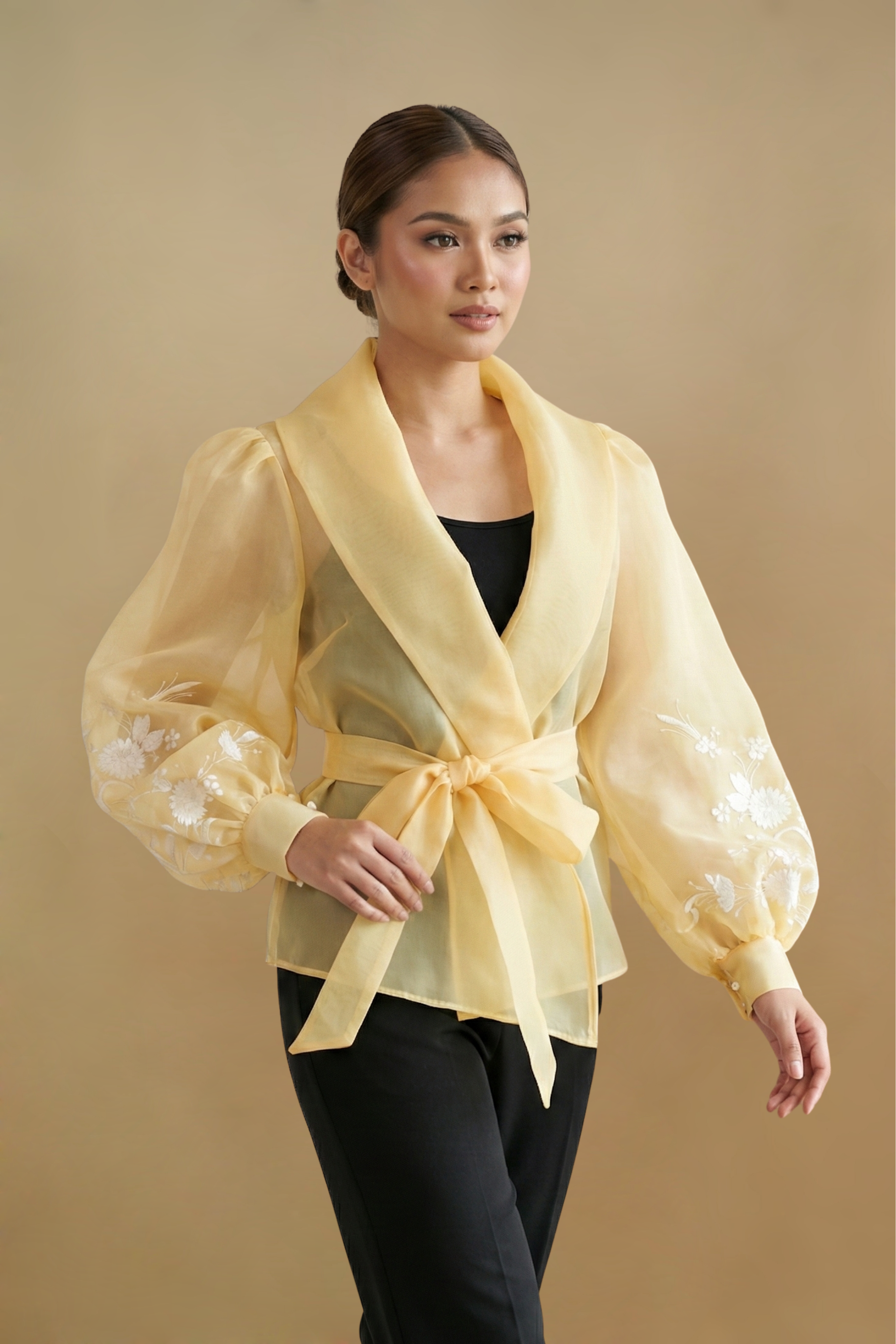 Yellow Hand-Painted Filipiniana Panuelo