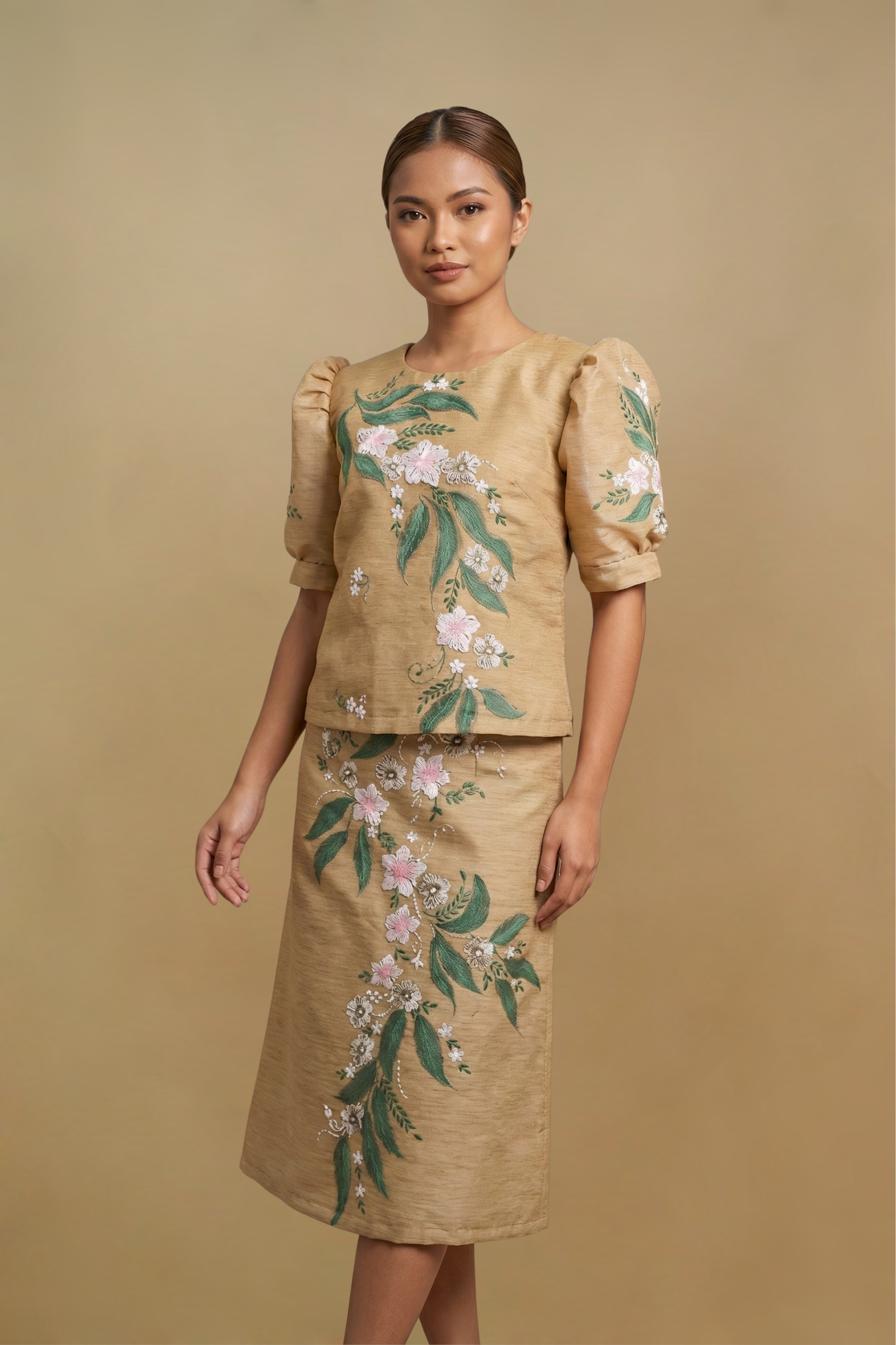 Yellow Gold Terno Filipiniana Dress