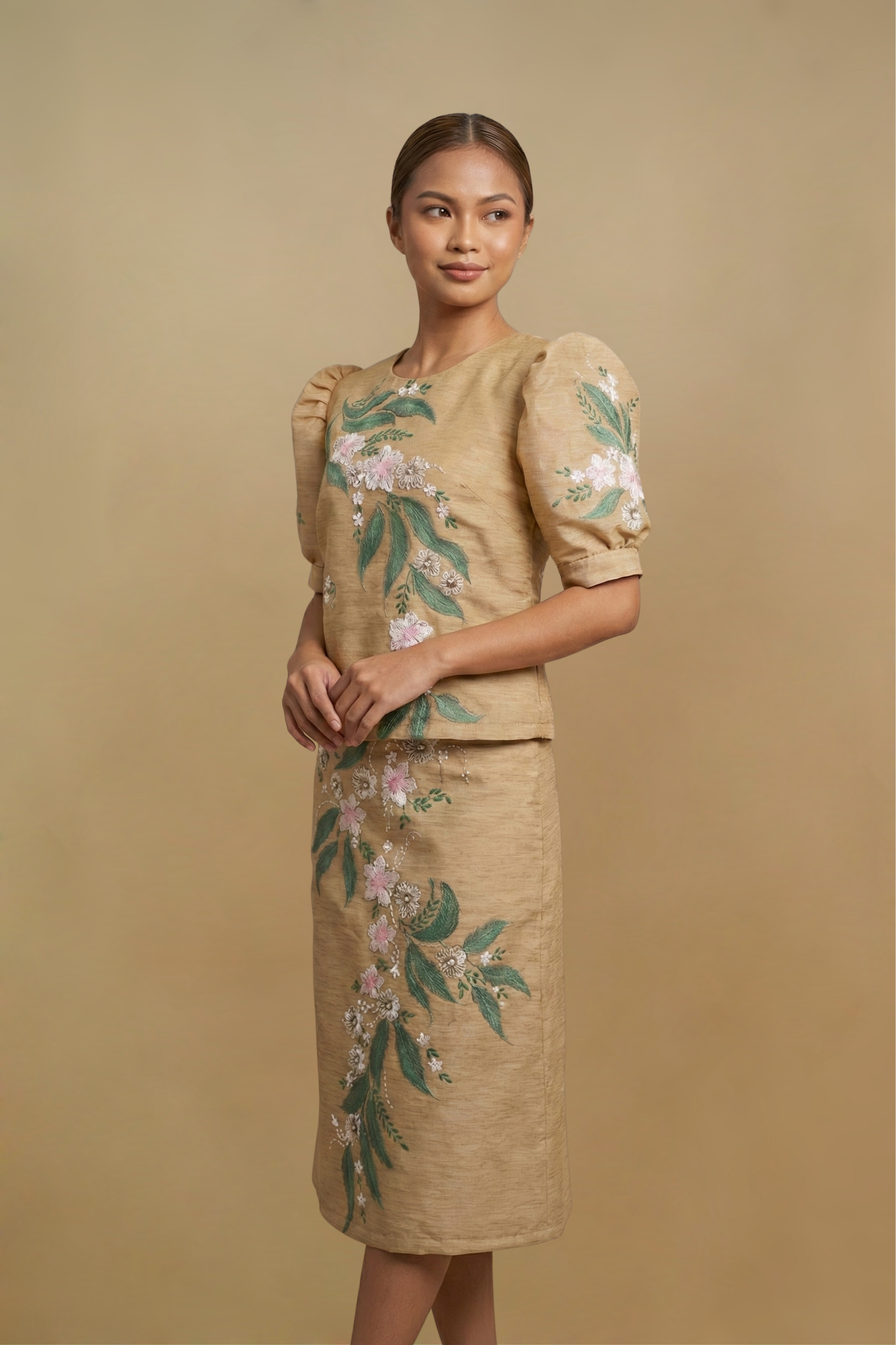 Hand-Painted Yellow Gold Filipiniana Dress