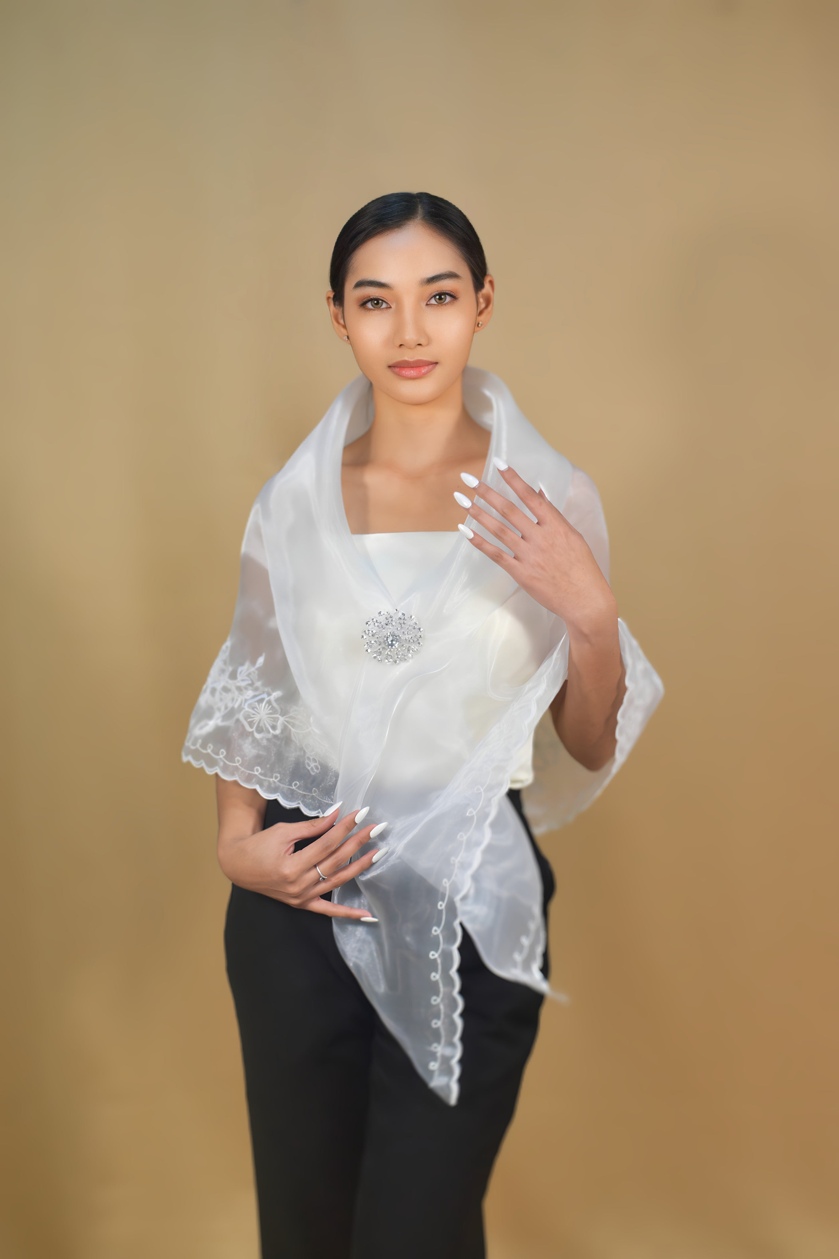 White Alampay Scarf for Cultural Events