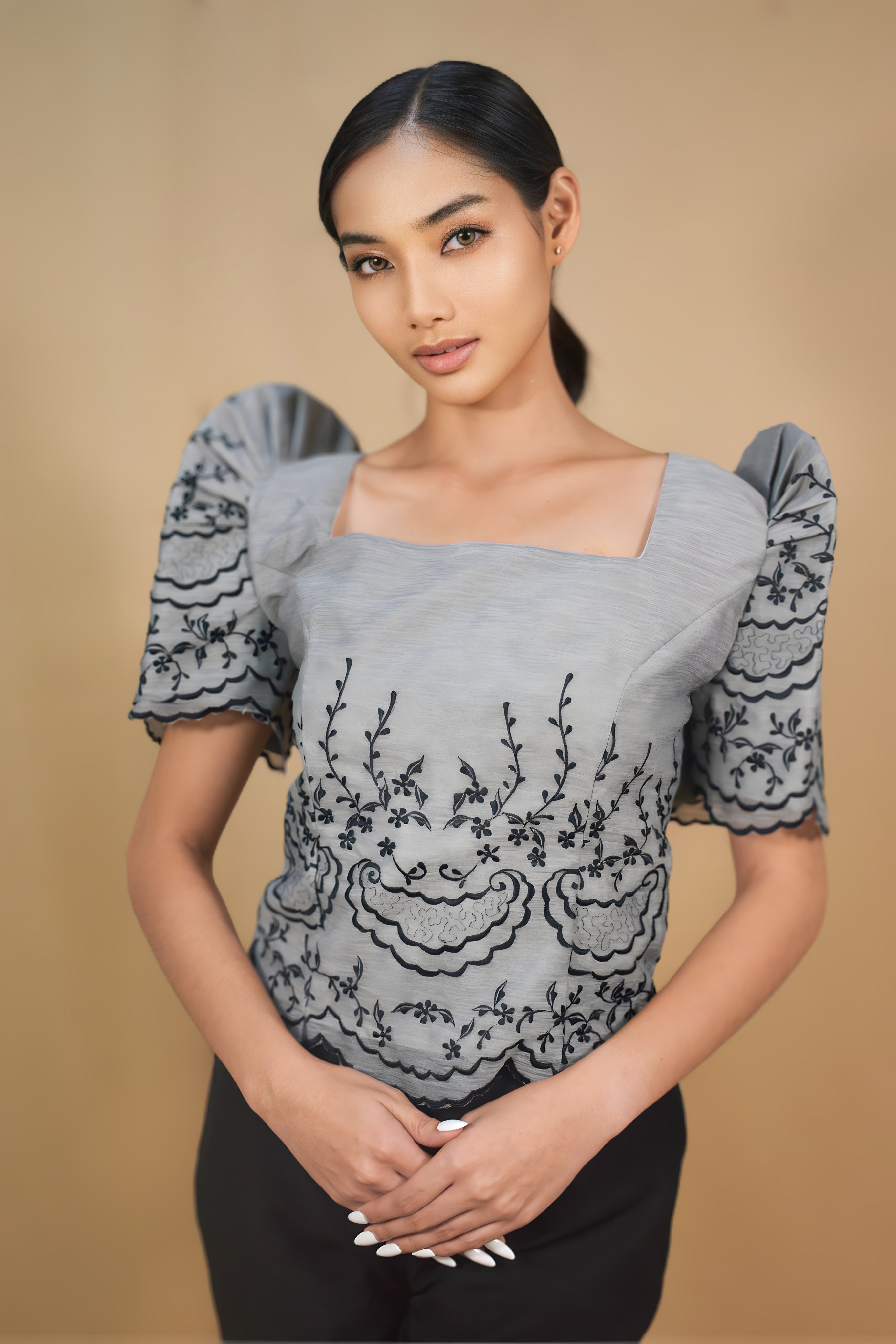 Filipiniana Blouse with Butterfly Sleeves Embroidery