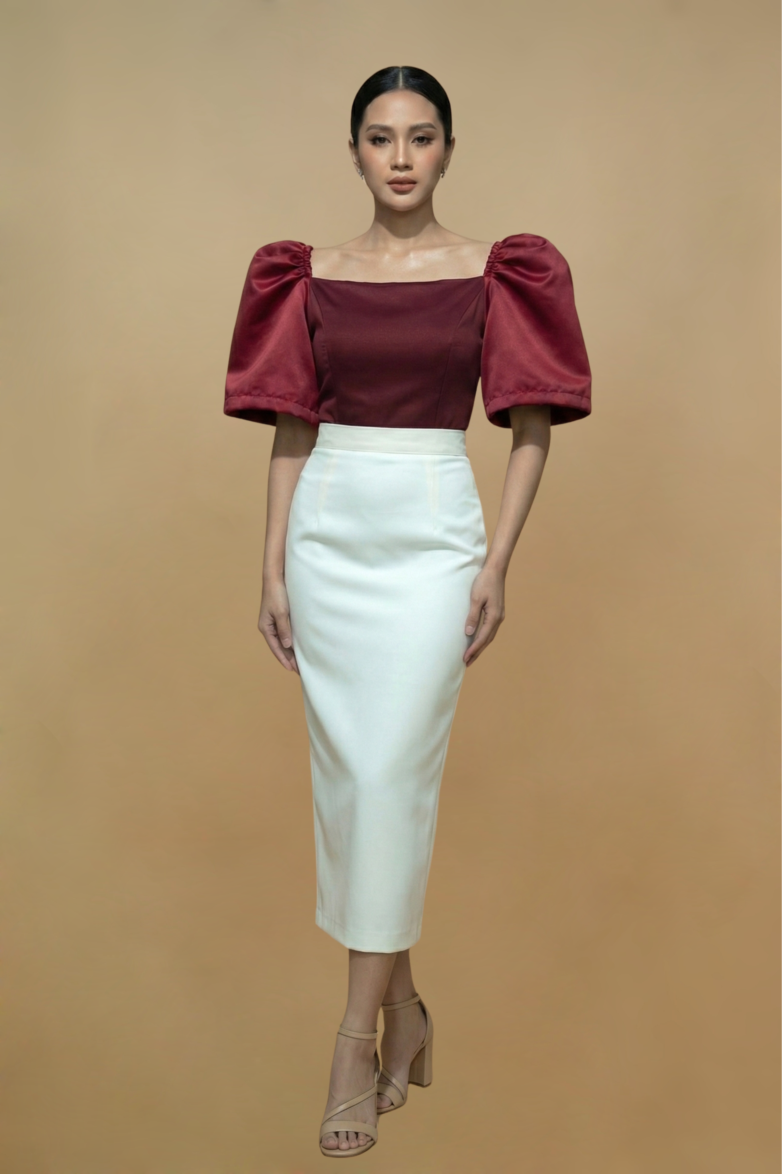 Elegant Filipiniana Kimona Top in Red