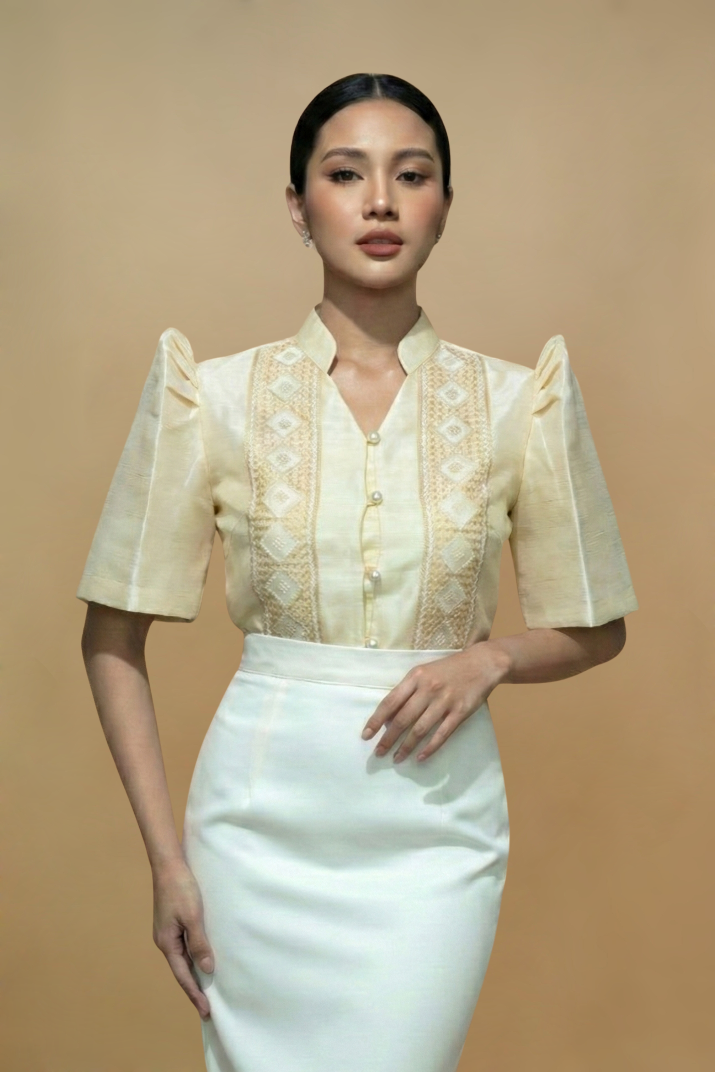 Beige Barong Filipiniana Blouse