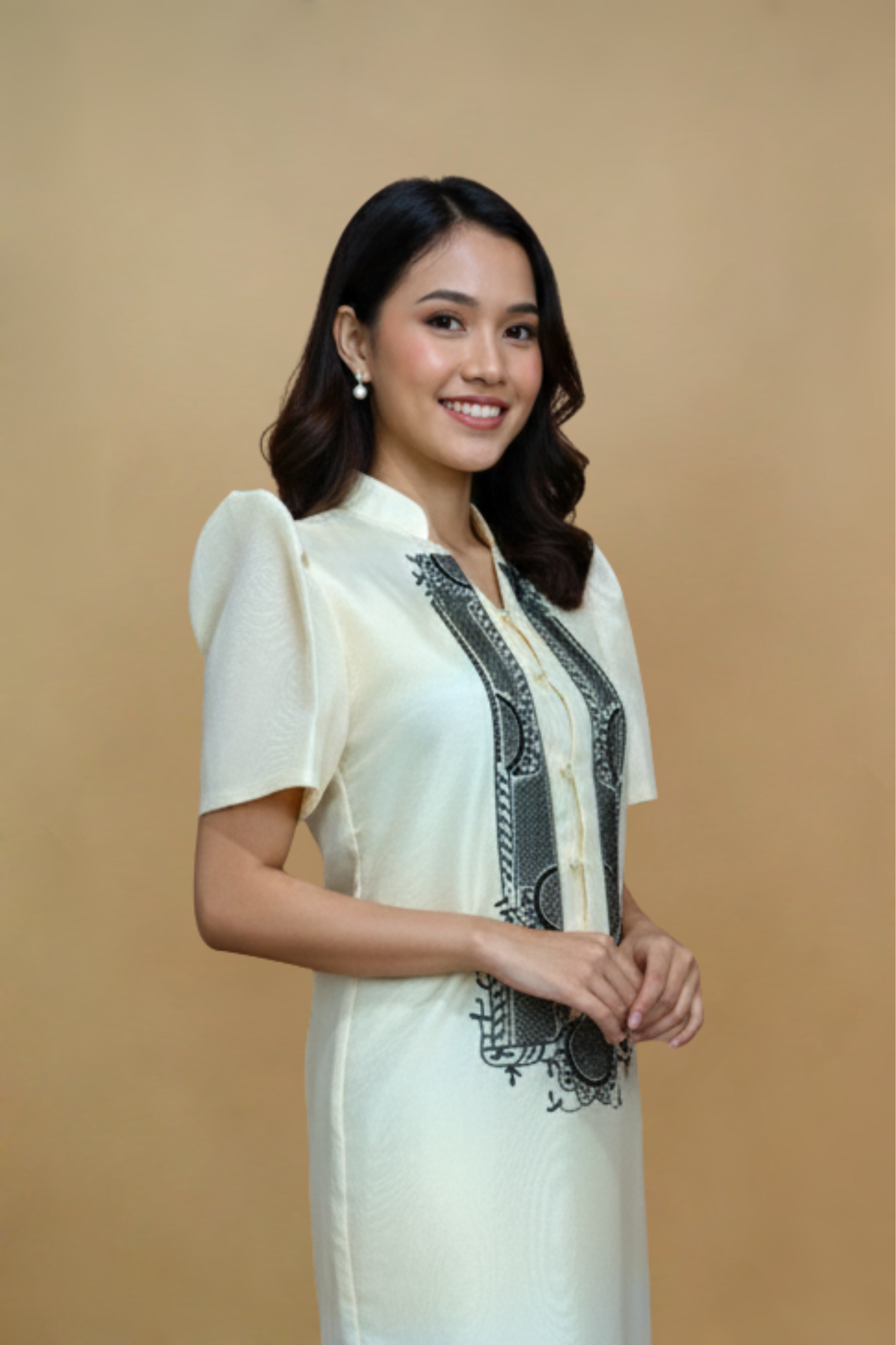 Black Embroidered Filipiniana Barong Midi Dress